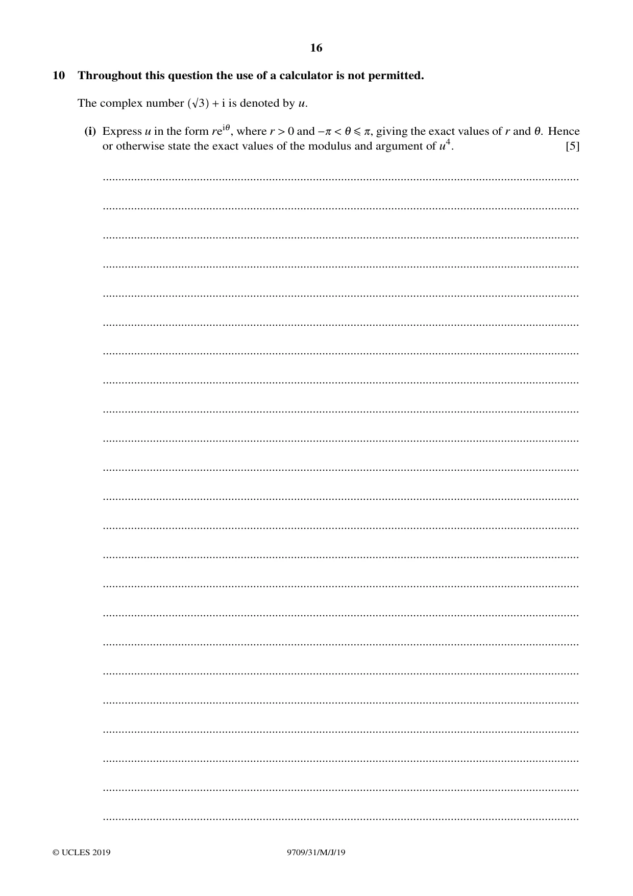 Cambridge A Level Mathematics 9709 2019 May/June Paper 3 · Variant 1 question paper, page 16 of 20