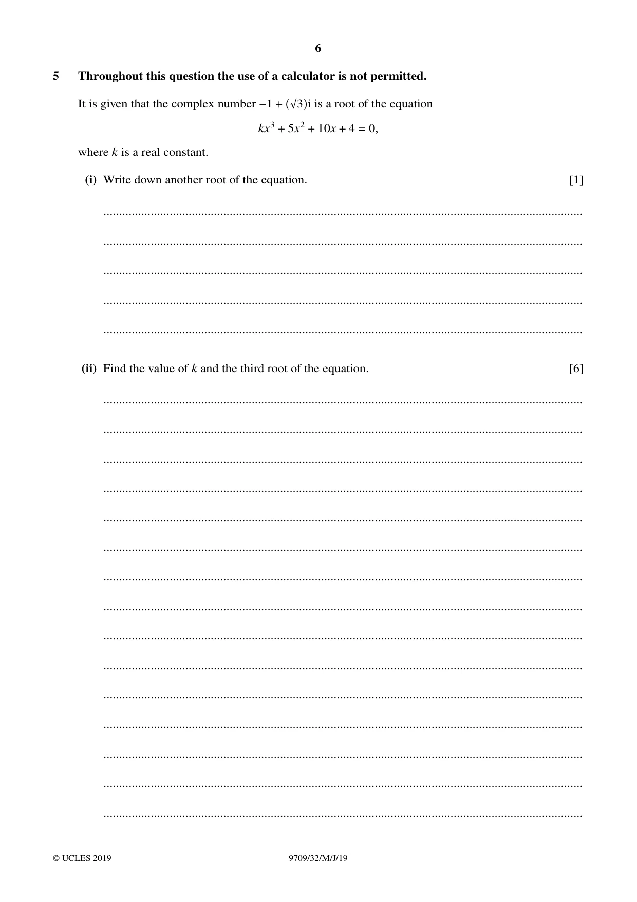 Cambridge A Level Mathematics 9709 2019 May/June Paper 3 · Variant 2 question paper, page 6 of 20