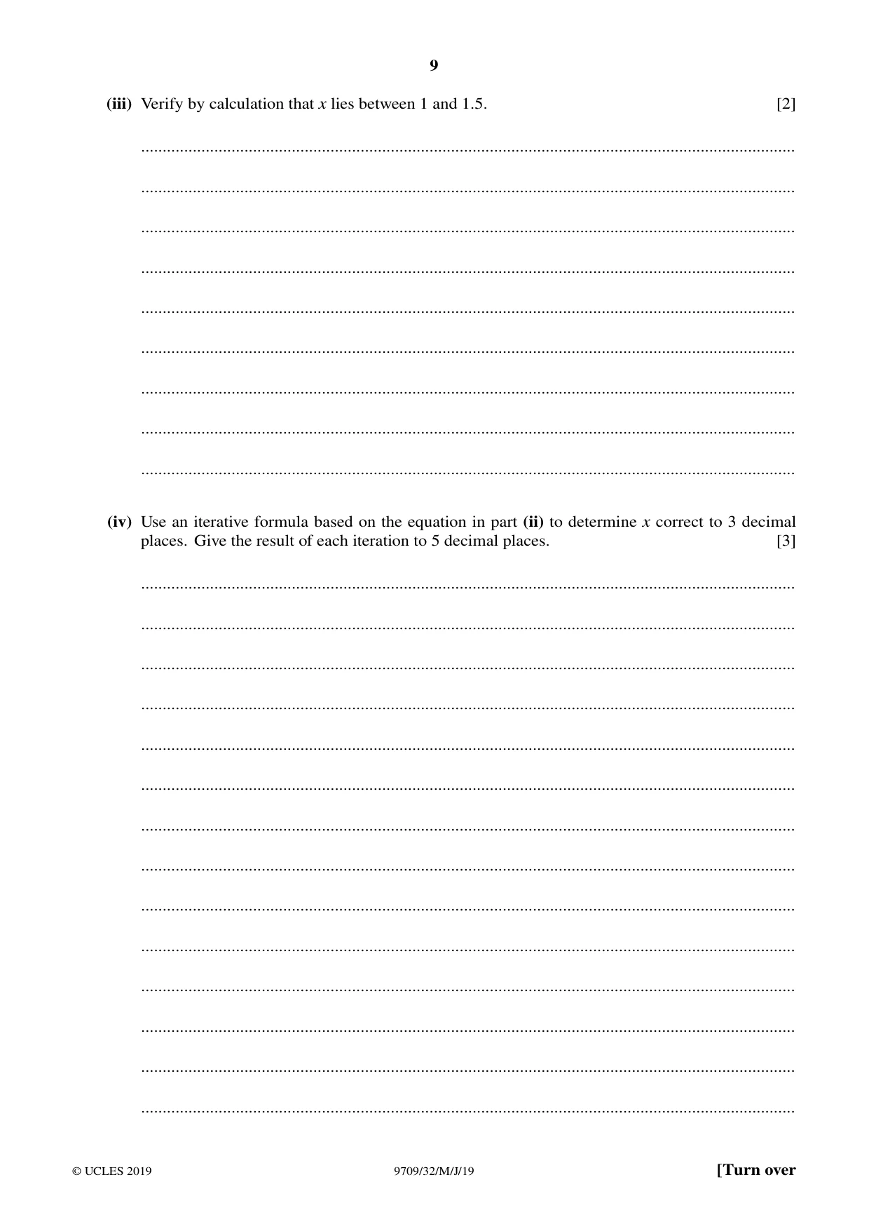 Cambridge A Level Mathematics 9709 2019 May/June Paper 3 · Variant 2 question paper, page 9 of 20