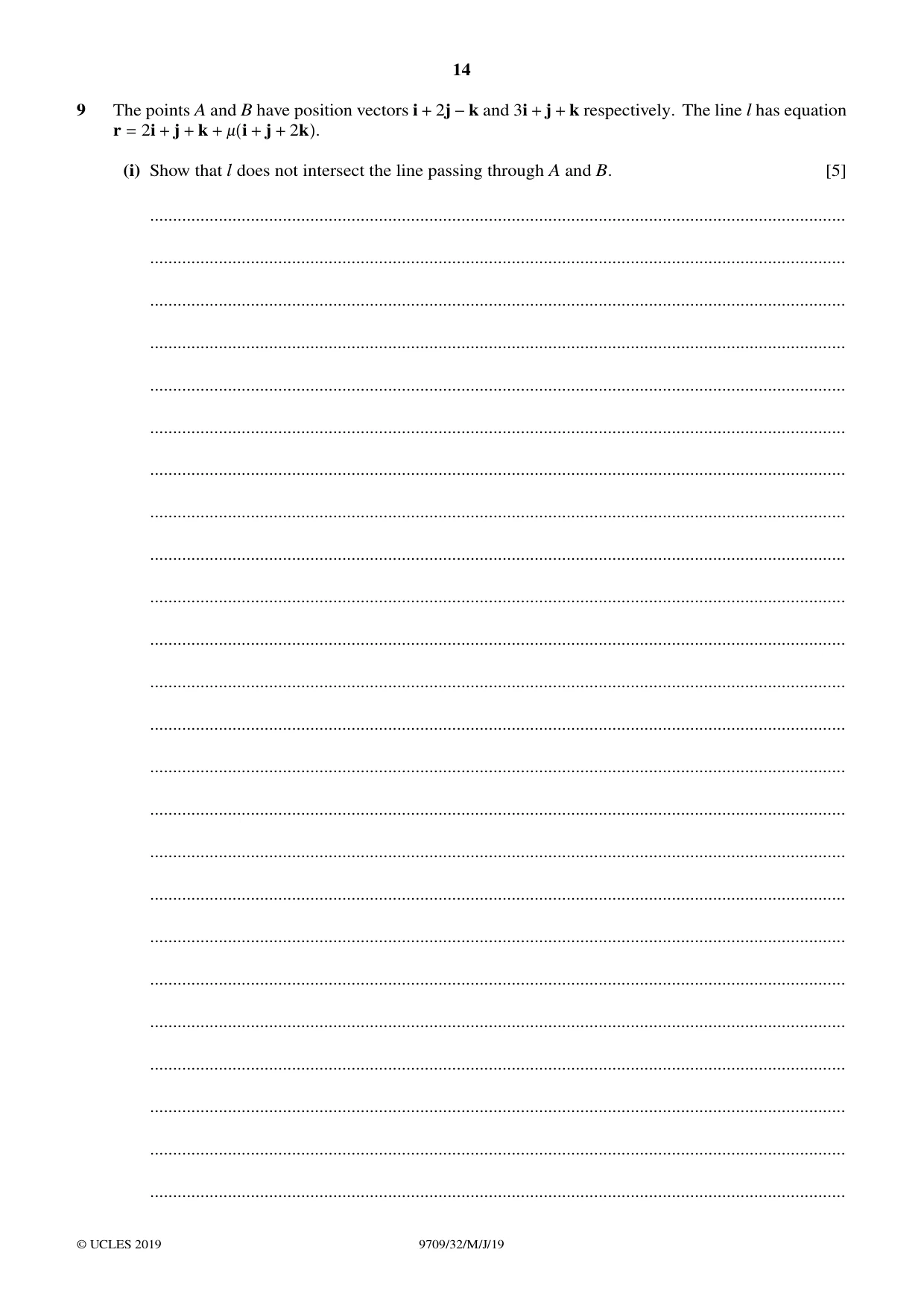 Cambridge A Level Mathematics 9709 2019 May/June Paper 3 · Variant 2 question paper, page 14 of 20
