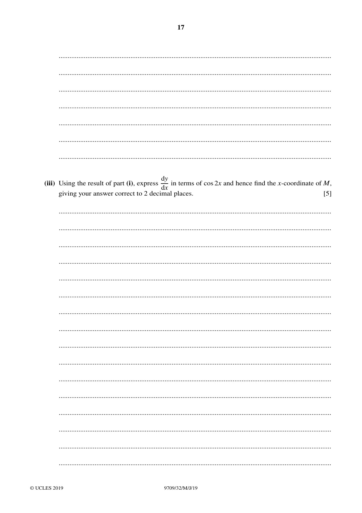 Cambridge A Level Mathematics 9709 2019 May/June Paper 3 · Variant 2 question paper, page 17 of 20