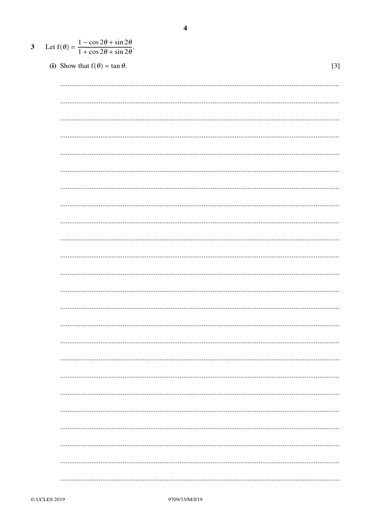 Cambridge A Level Mathematics 9709 2019 May/June Paper 3 · Variant 3 question paper, page 4 of 20