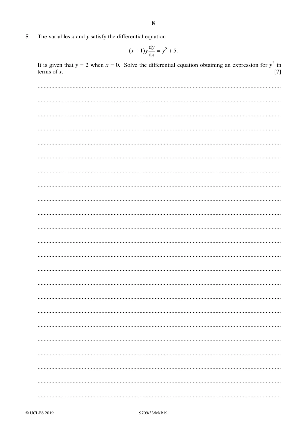 Cambridge A Level Mathematics 9709 2019 May/June Paper 3 · Variant 3 question paper, page 8 of 20