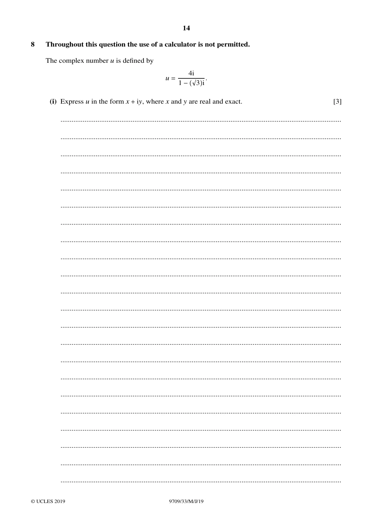 Cambridge A Level Mathematics 9709 2019 May/June Paper 3 · Variant 3 question paper, page 14 of 20