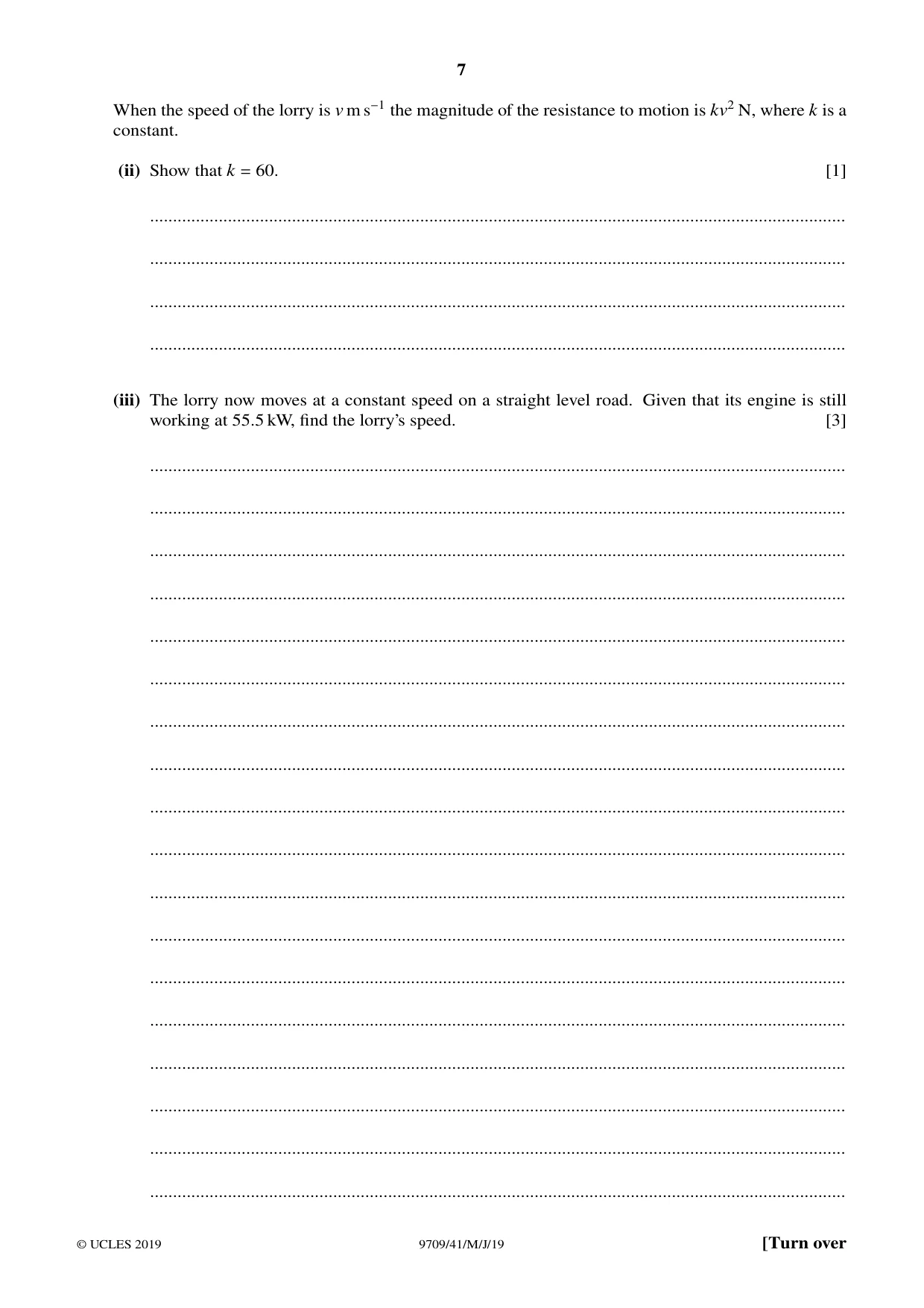 Cambridge A Level Mathematics 9709 2019 May/June Paper 4 · Variant 1 question paper, page 7 of 16