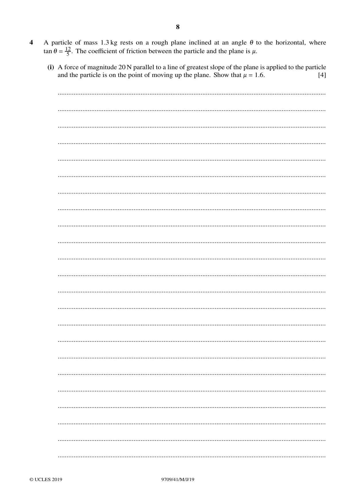 Cambridge A Level Mathematics 9709 2019 May/June Paper 4 · Variant 1 question paper, page 8 of 16