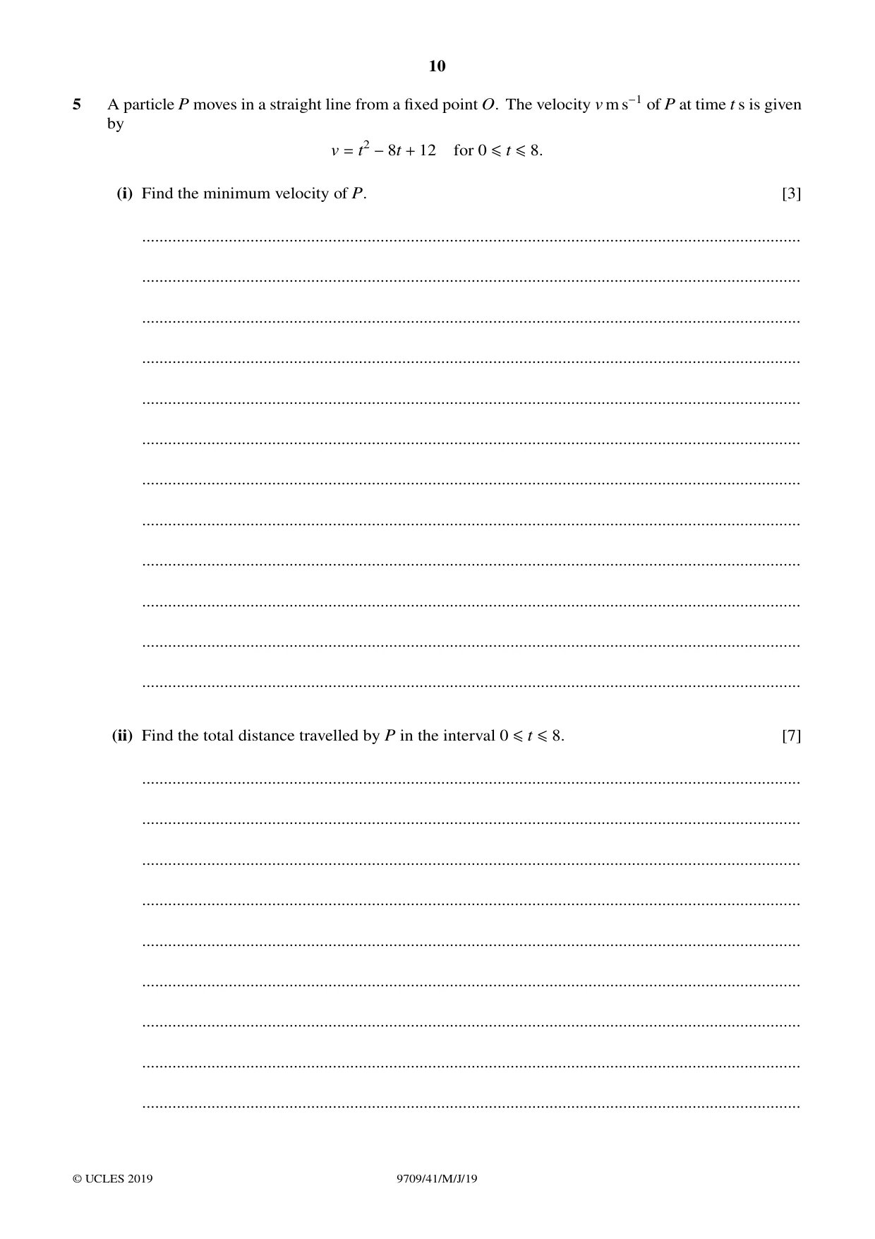 Cambridge A Level Mathematics 9709 2019 May/June Paper 4 · Variant 1 question paper, page 10 of 16