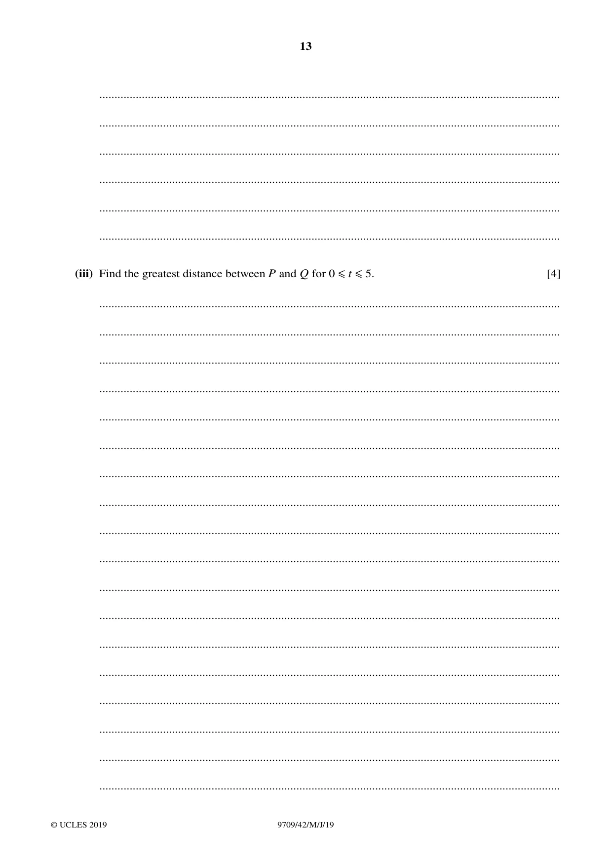 Cambridge A Level Mathematics 9709 2019 May/June Paper 4 · Variant 2 question paper, page 13 of 16