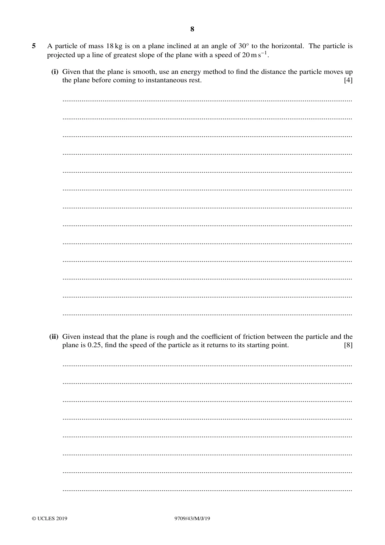 Cambridge A Level Mathematics 9709 2019 May/June Paper 4 · Variant 3 question paper, page 8 of 12