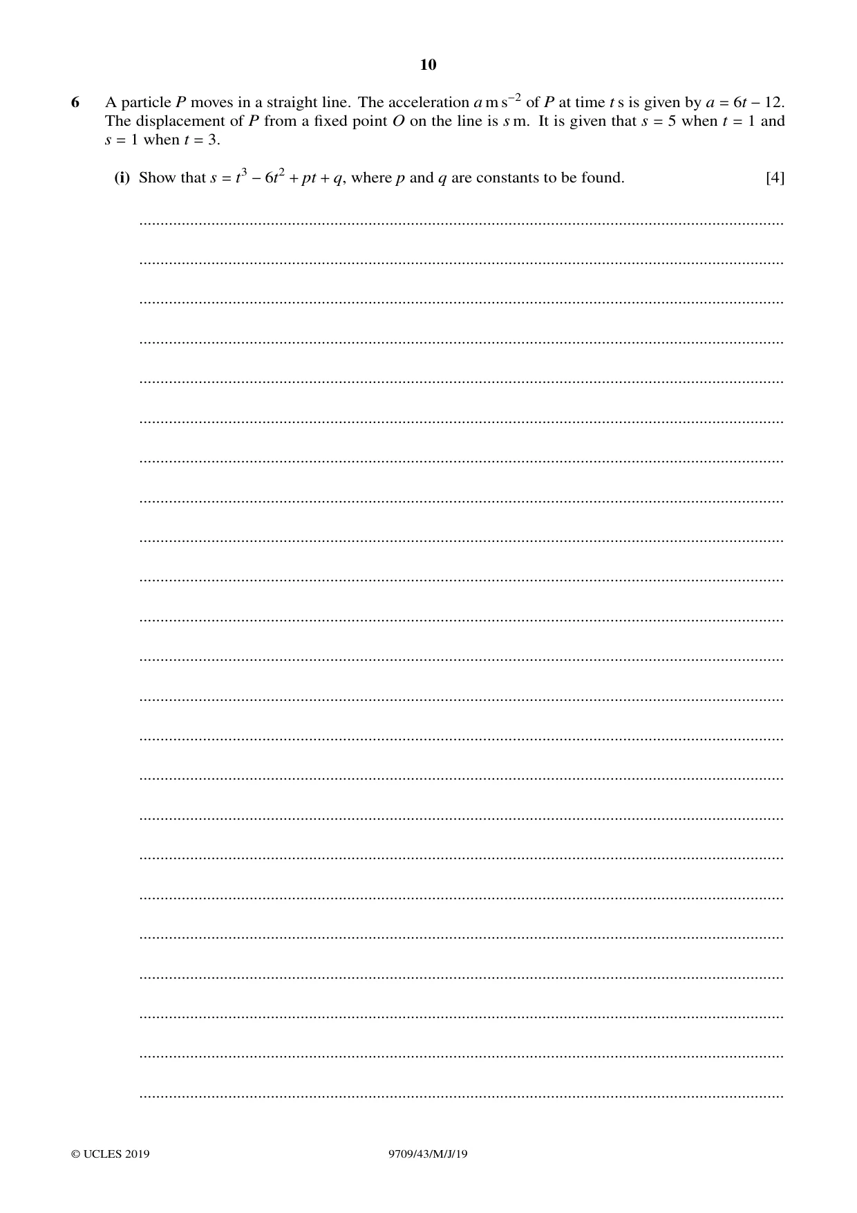 Cambridge A Level Mathematics 9709 2019 May/June Paper 4 · Variant 3 question paper, page 10 of 12
