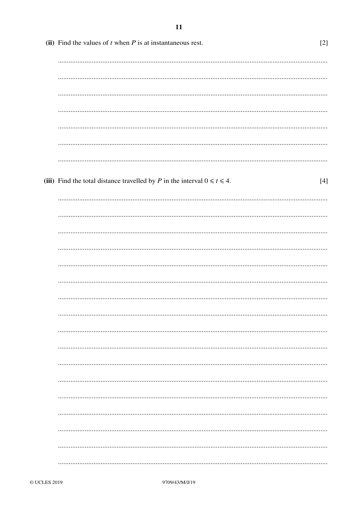 Cambridge A Level Mathematics 9709 2019 May/June Paper 4 · Variant 3 question paper, page 11 of 12