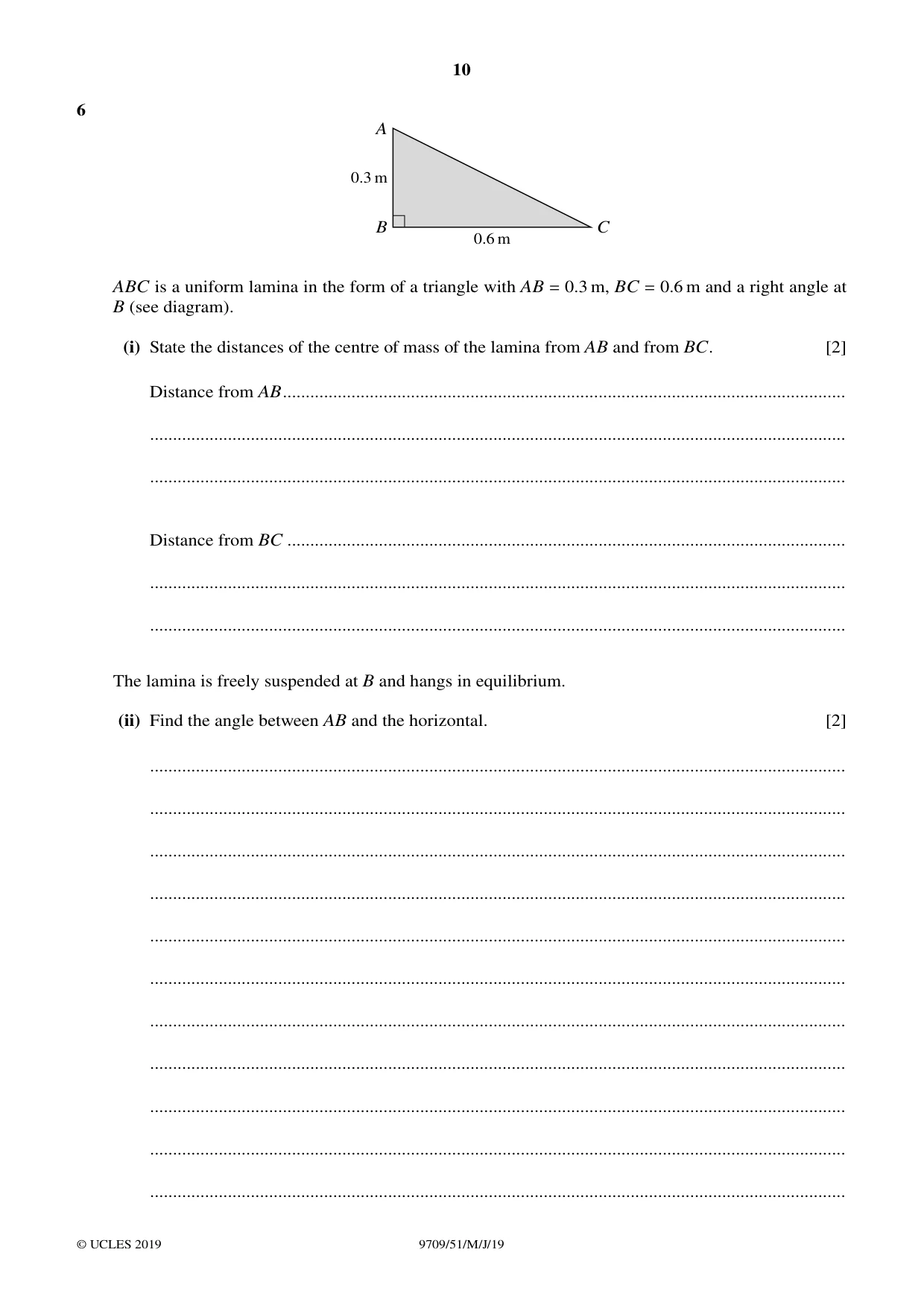 Cambridge A Level Mathematics 9709 2019 May/June Paper 5 · Variant 1 question paper, page 10 of 16