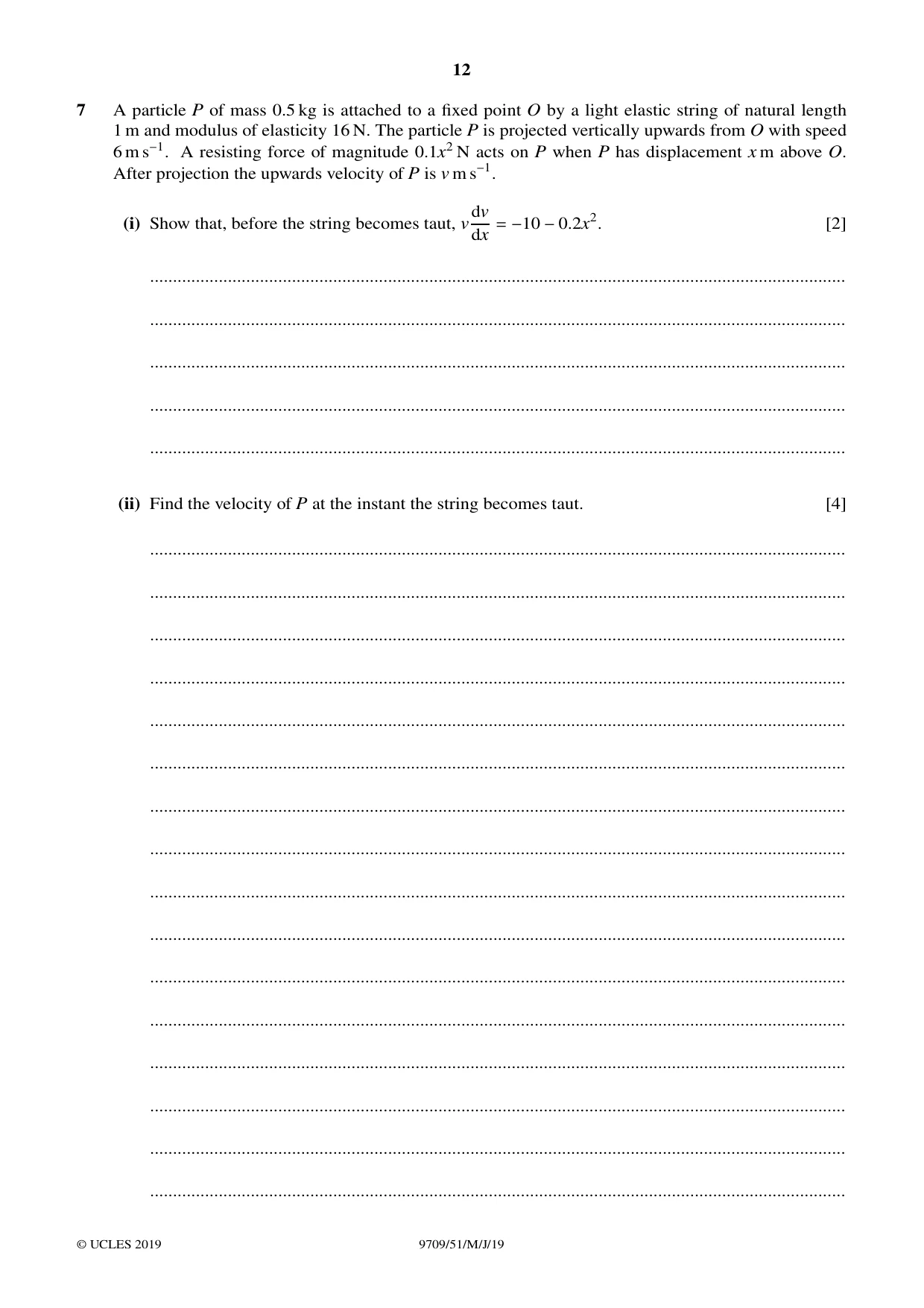 Cambridge A Level Mathematics 9709 2019 May/June Paper 5 · Variant 1 question paper, page 12 of 16