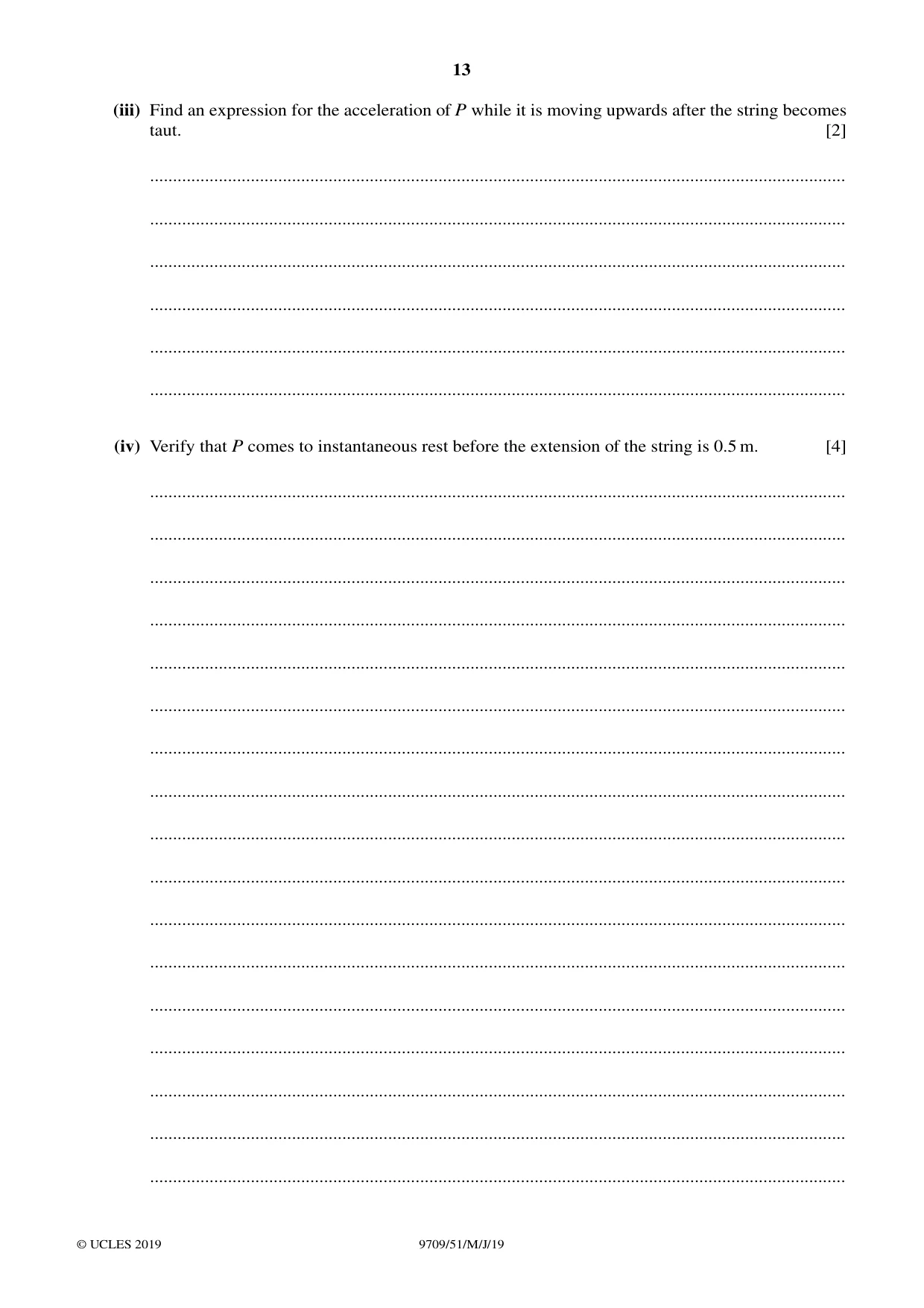 Cambridge A Level Mathematics 9709 2019 May/June Paper 5 · Variant 1 question paper, page 13 of 16