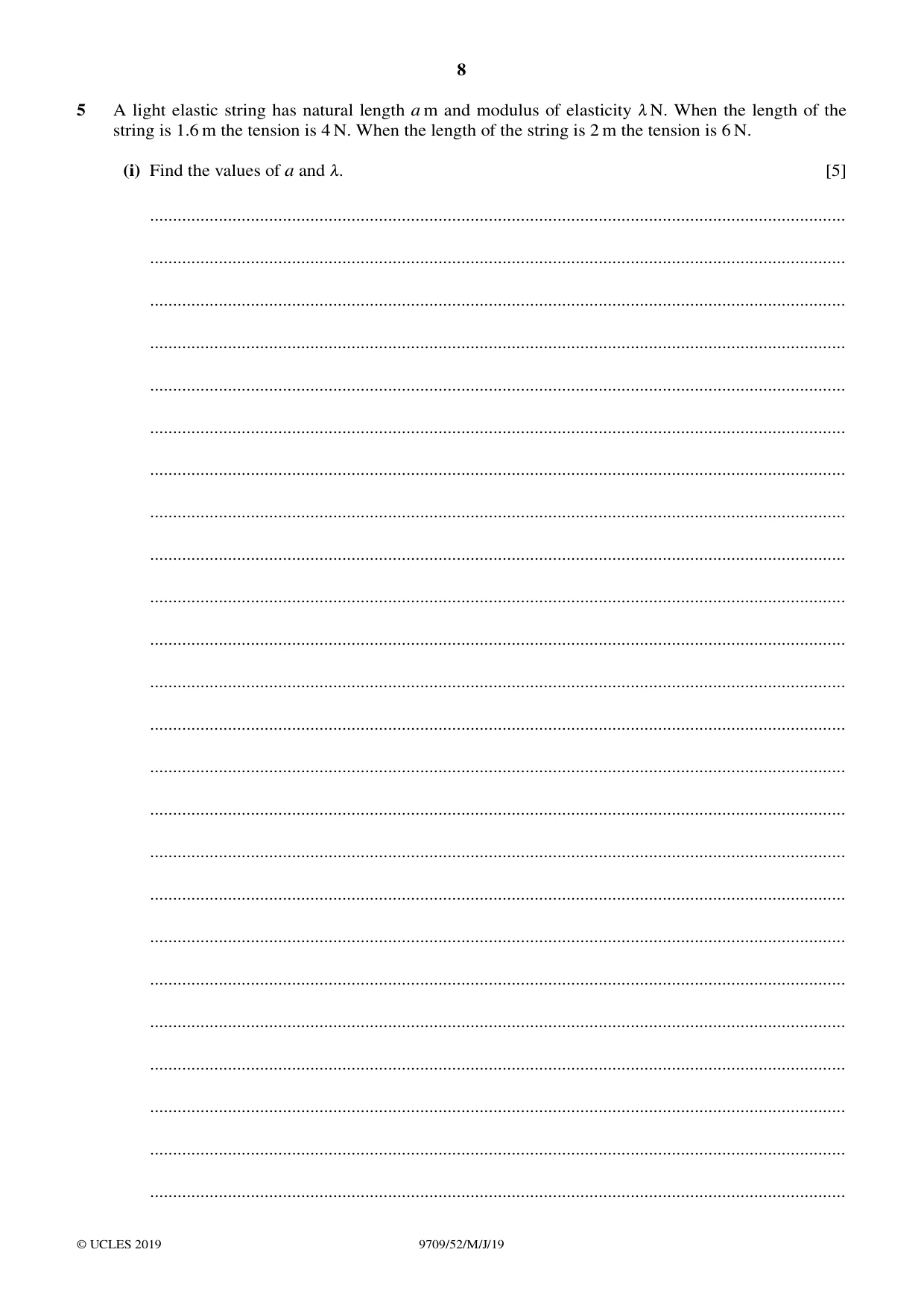 Cambridge A Level Mathematics 9709 2019 May/June Paper 5 · Variant 2 question paper, page 8 of 16