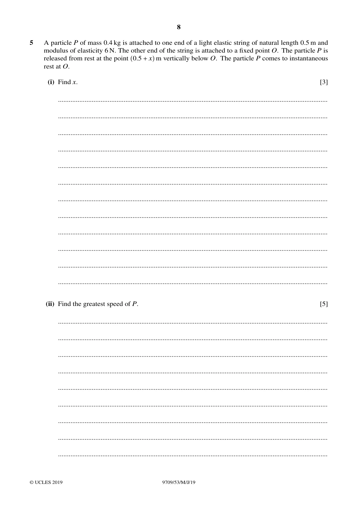 Cambridge A Level Mathematics 9709 2019 May/June Paper 5 · Variant 3 question paper, page 8 of 16