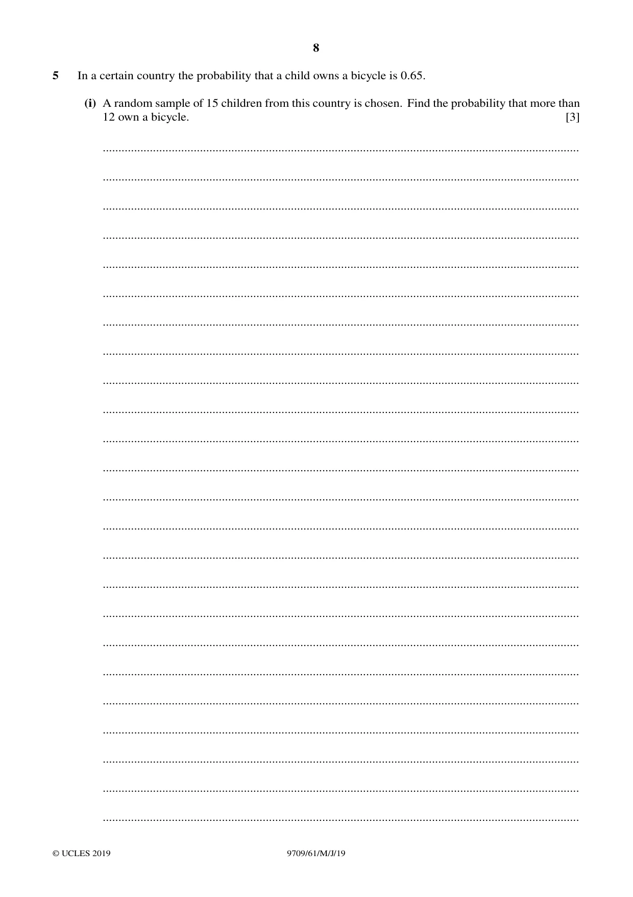 Cambridge A Level Mathematics 9709 2019 May/June Paper 6 · Variant 1 question paper, page 8 of 16