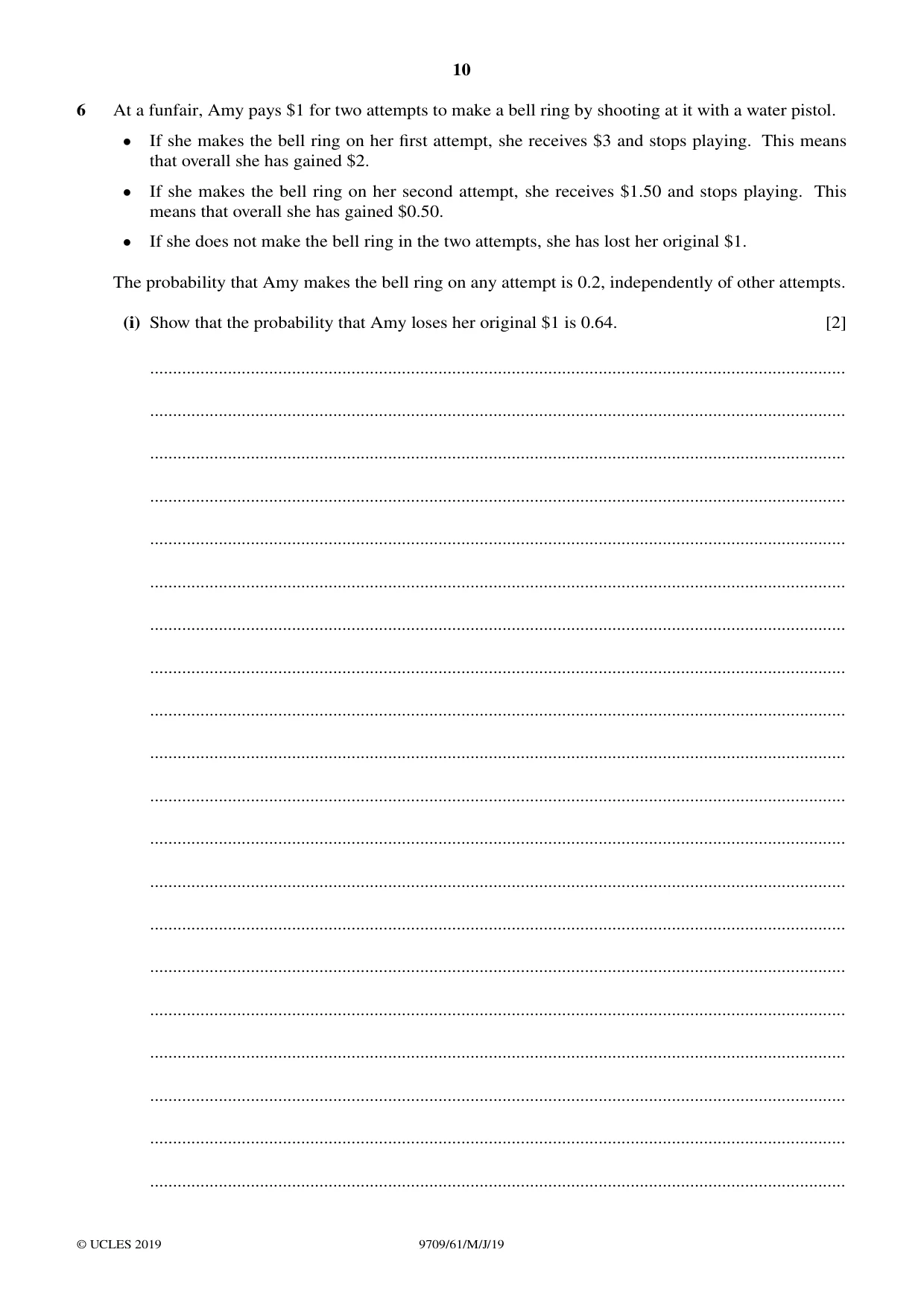 Cambridge A Level Mathematics 9709 2019 May/June Paper 6 · Variant 1 question paper, page 10 of 16