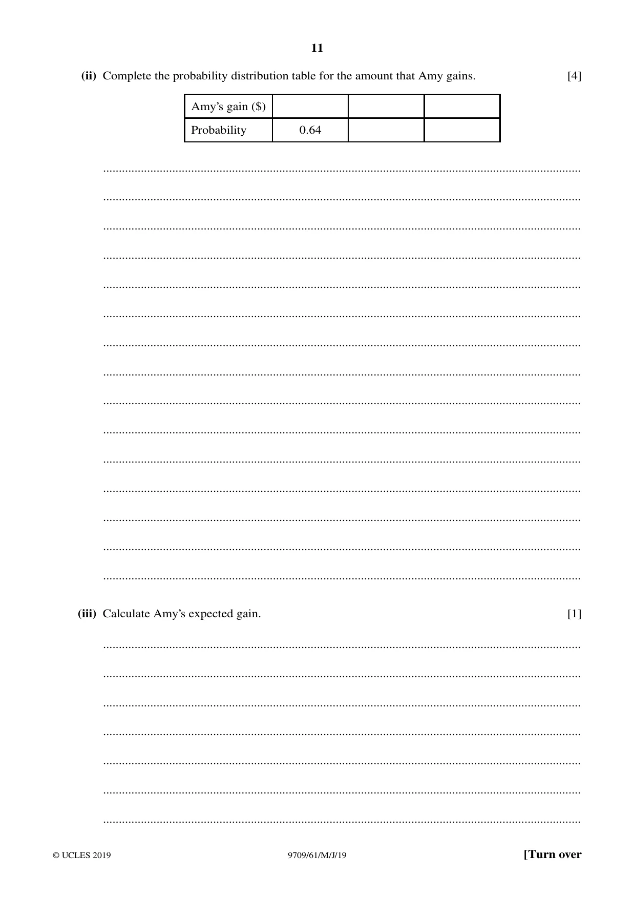 Cambridge A Level Mathematics 9709 2019 May/June Paper 6 · Variant 1 question paper, page 11 of 16