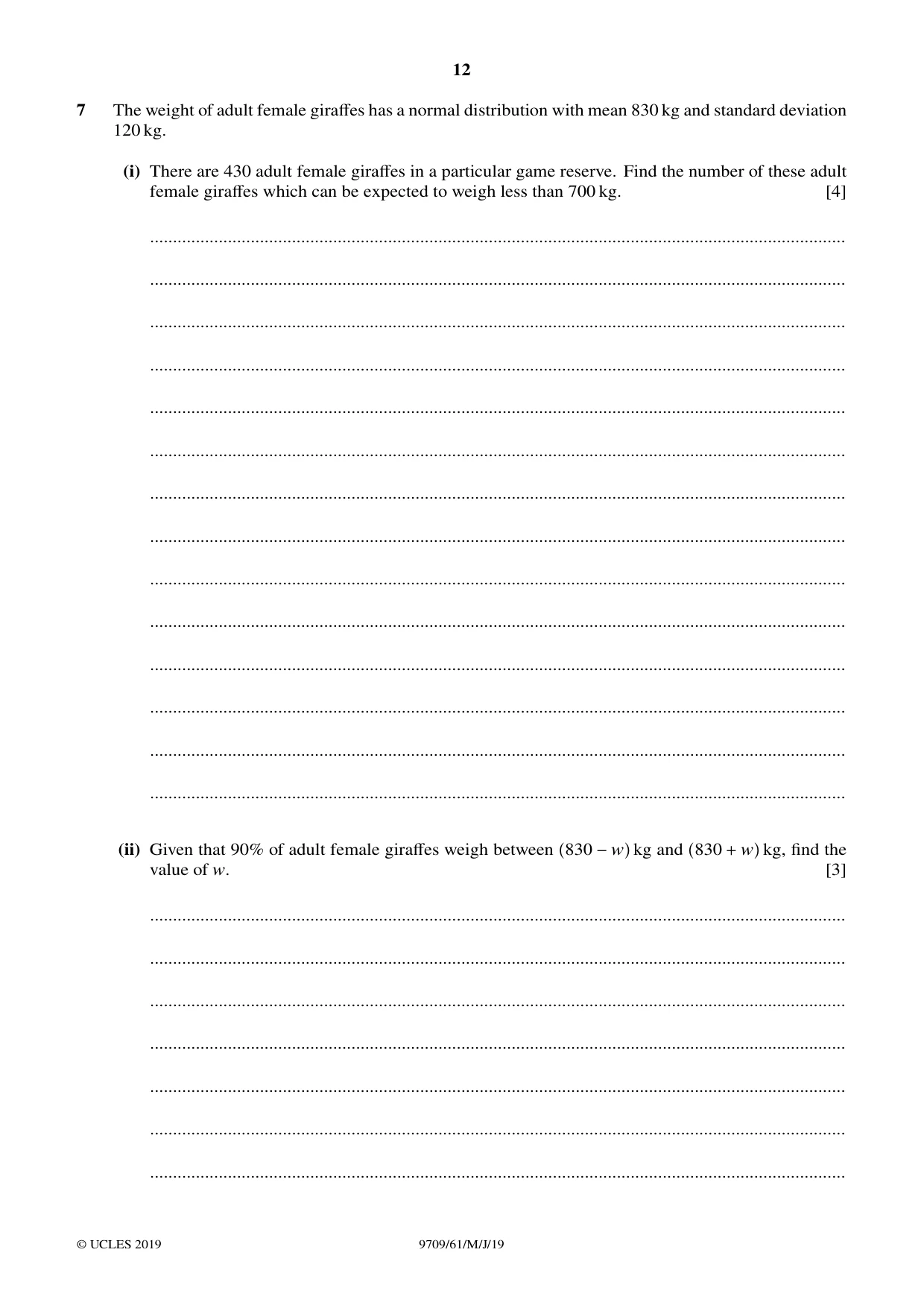 Cambridge A Level Mathematics 9709 2019 May/June Paper 6 · Variant 1 question paper, page 12 of 16