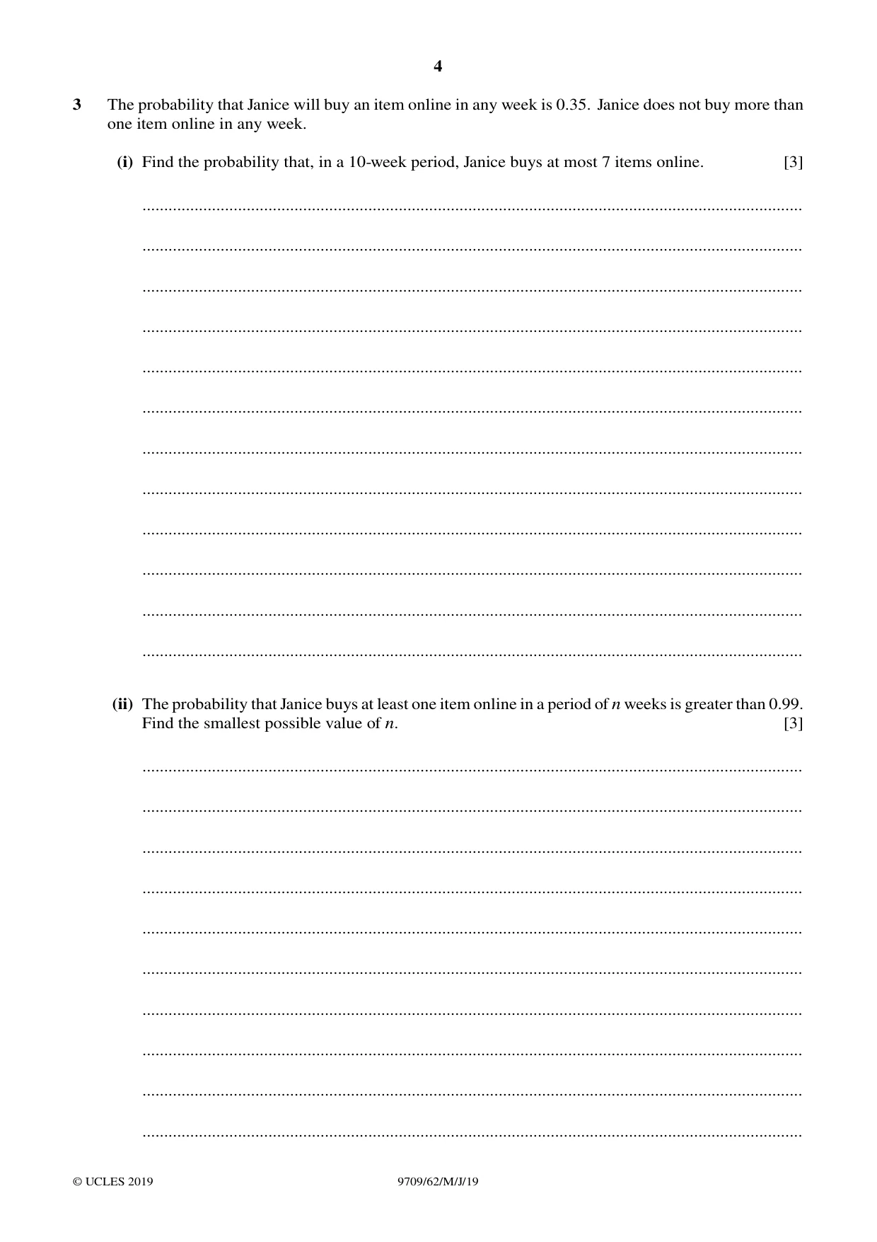 Cambridge A Level Mathematics 9709 2019 May/June Paper 6 · Variant 2 question paper, page 4 of 12