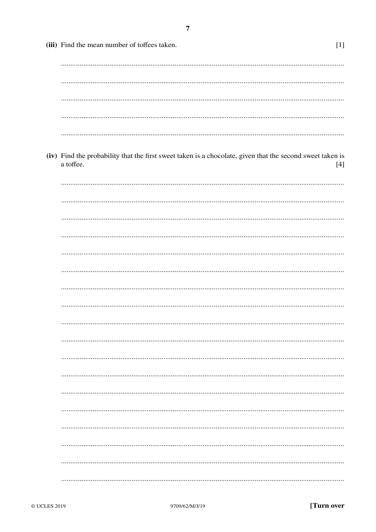 Cambridge A Level Mathematics 9709 2019 May/June Paper 6 · Variant 2 question paper, page 7 of 12