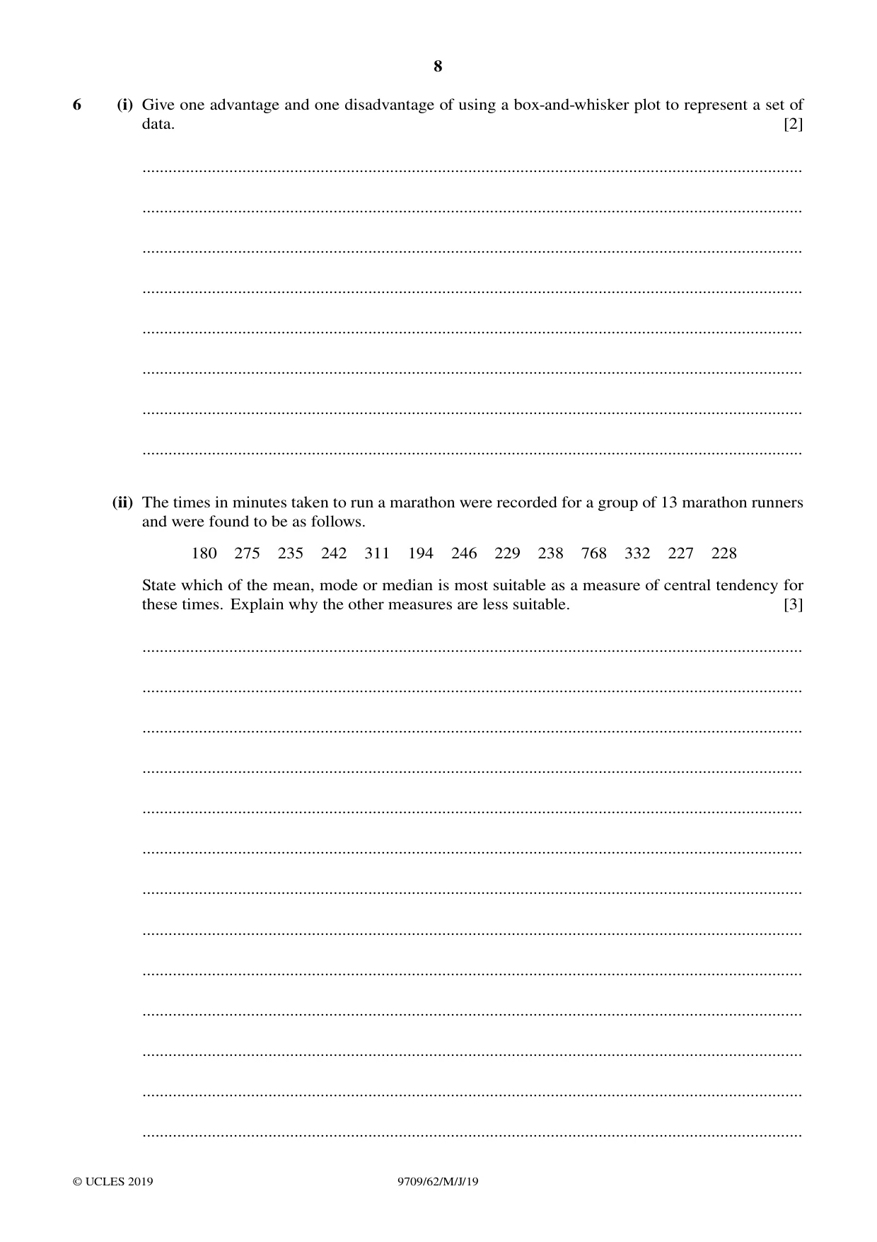 Cambridge A Level Mathematics 9709 2019 May/June Paper 6 · Variant 2 question paper, page 8 of 12