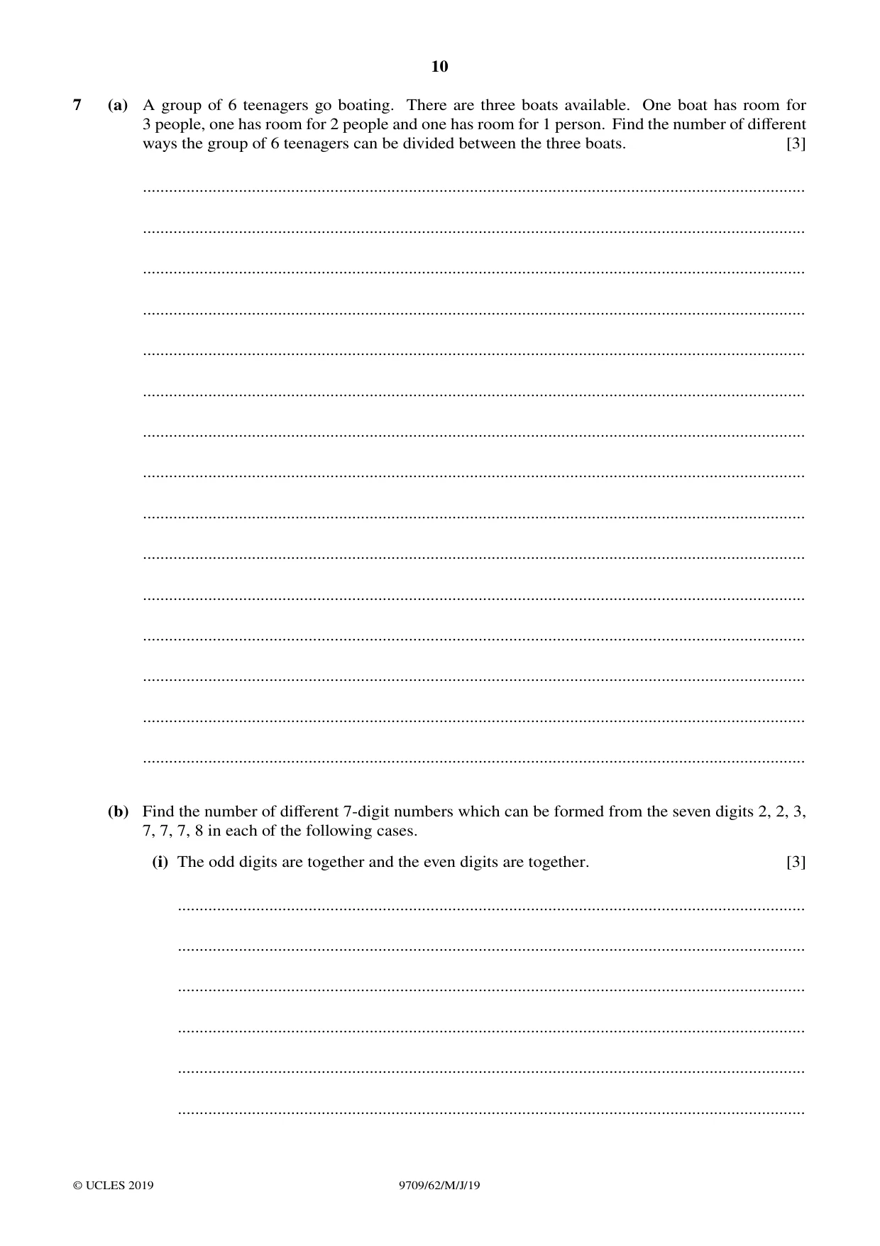 Cambridge A Level Mathematics 9709 2019 May/June Paper 6 · Variant 2 question paper, page 10 of 12