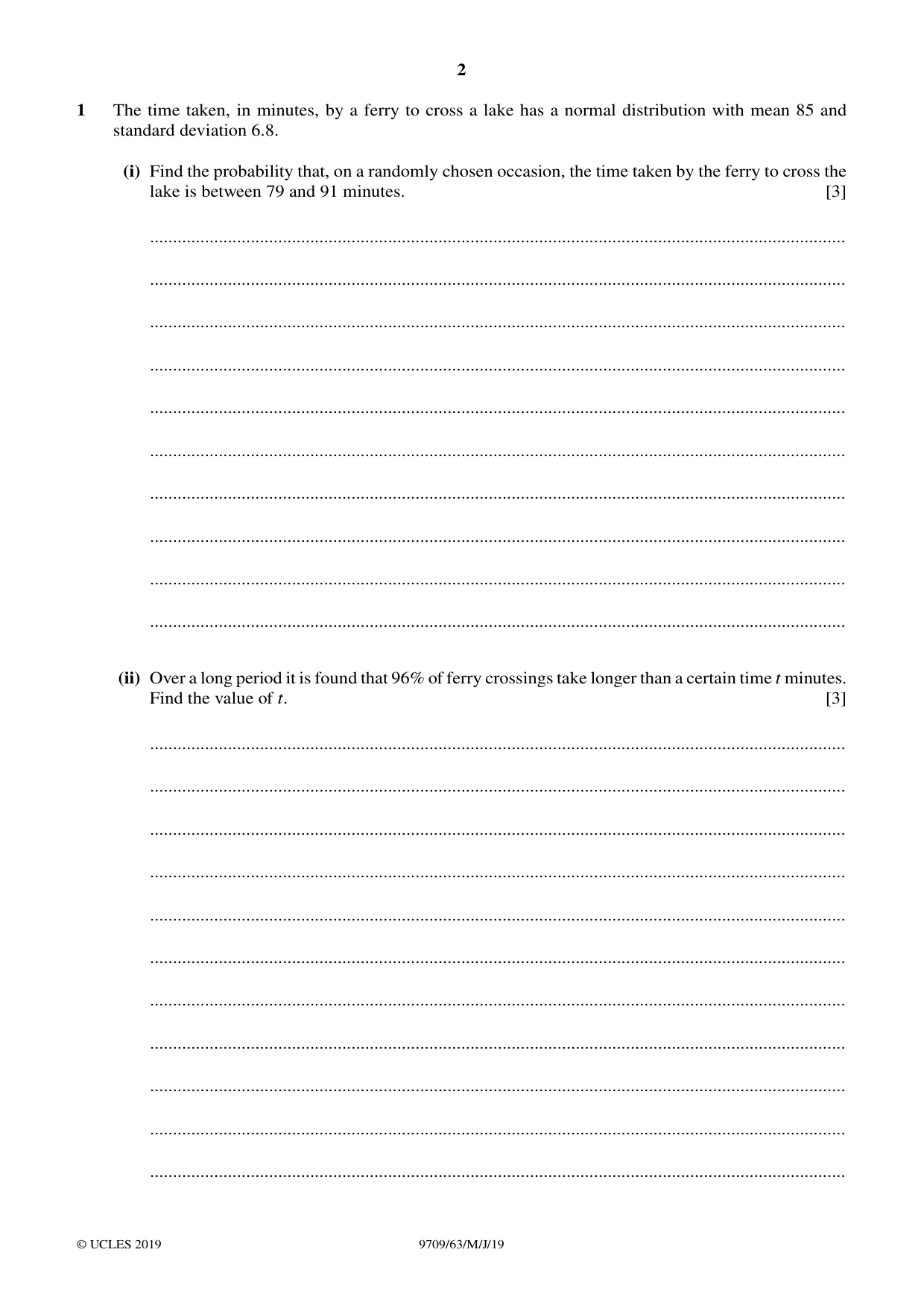 Cambridge A Level Mathematics 9709 2019 May/June Paper 6 · Variant 3 question paper, page 2 of 12