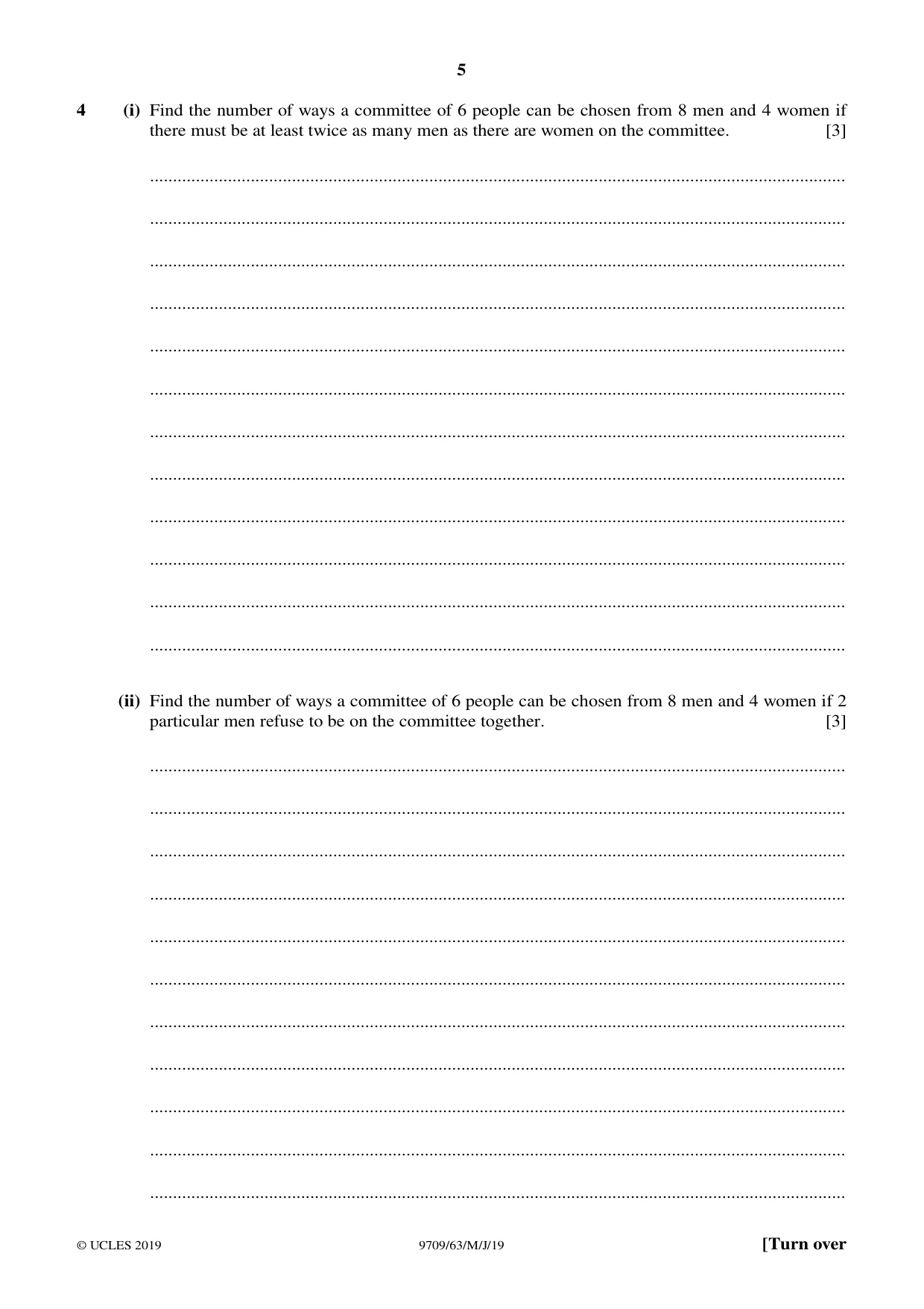 Cambridge A Level Mathematics 9709 2019 May/June Paper 6 · Variant 3 question paper, page 5 of 12