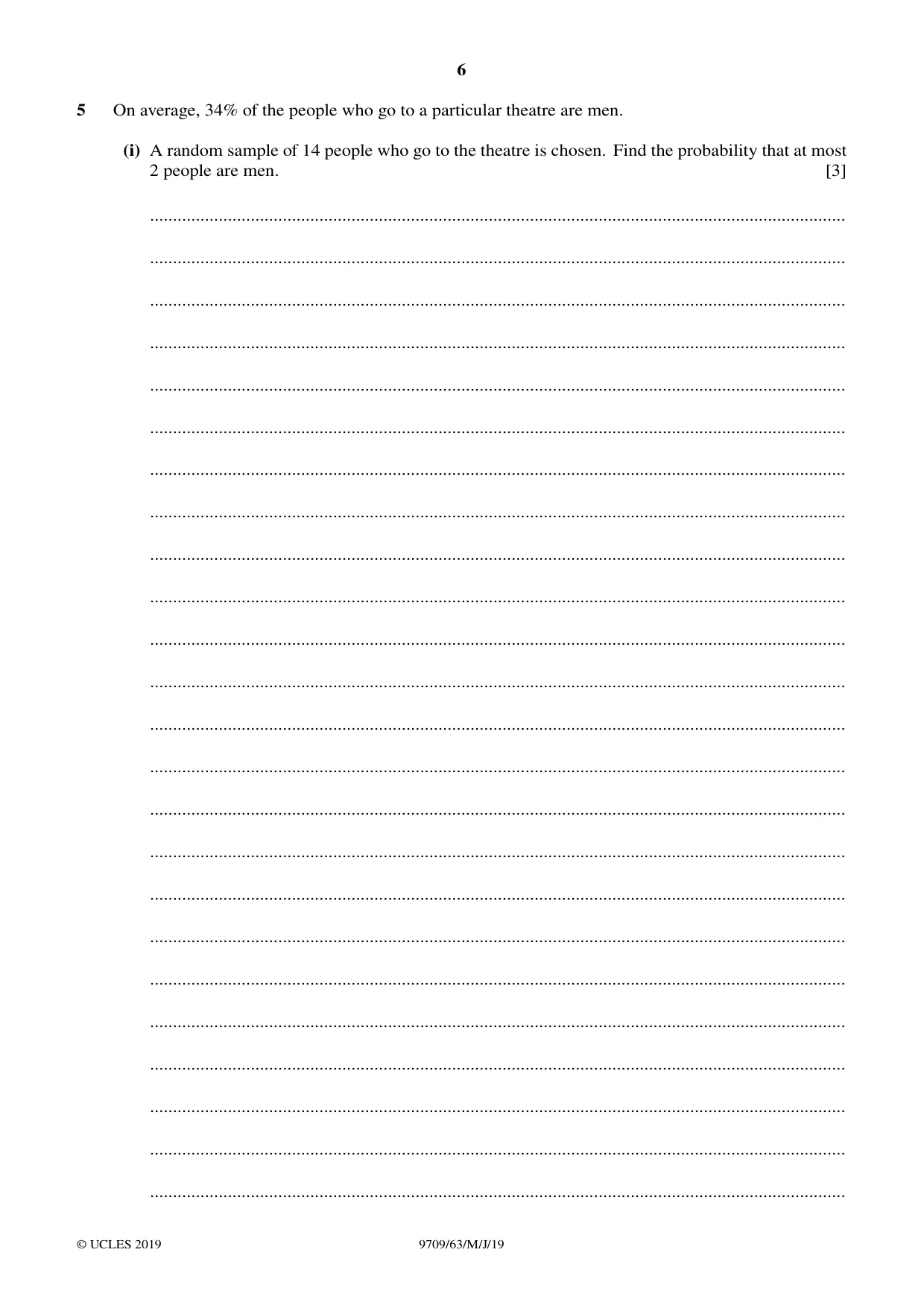 Cambridge A Level Mathematics 9709 2019 May/June Paper 6 · Variant 3 question paper, page 6 of 12