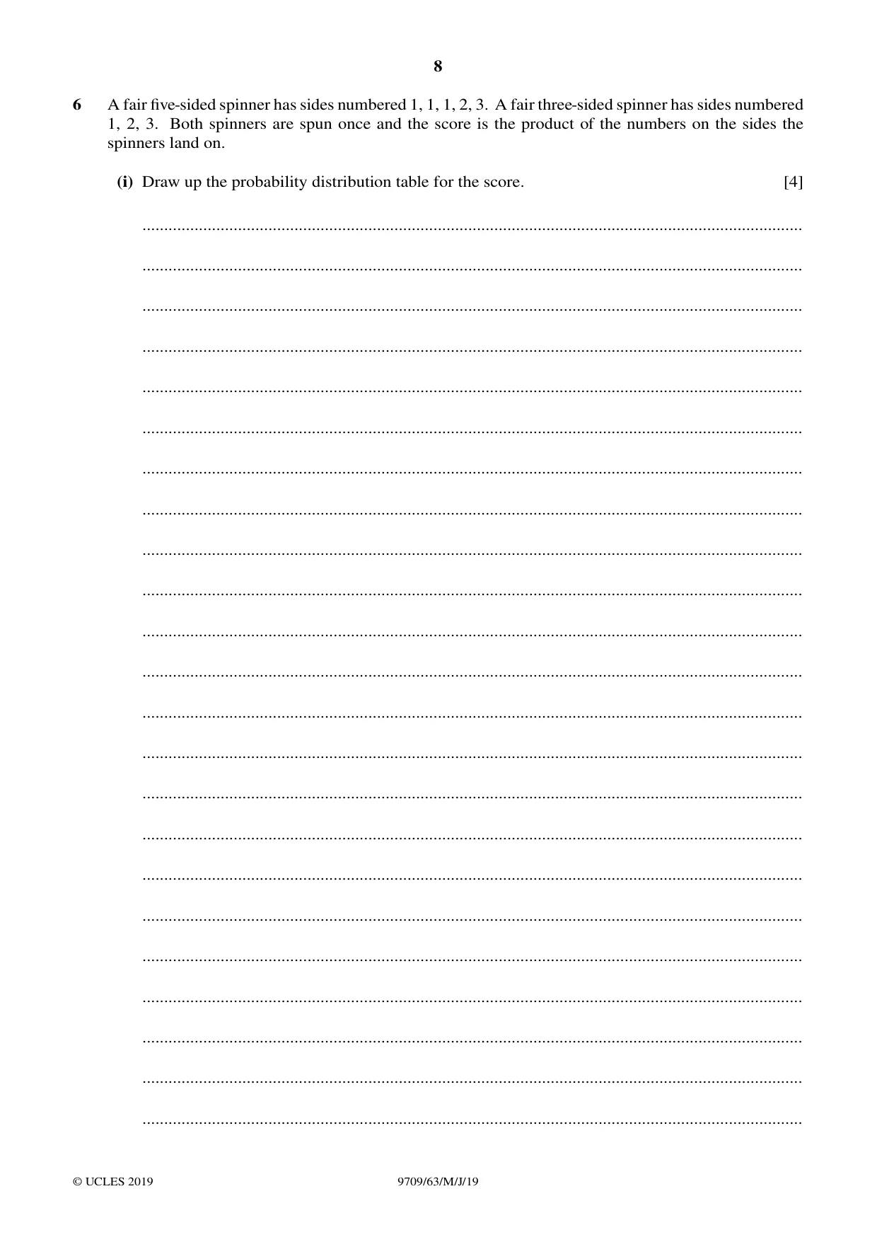 Cambridge A Level Mathematics 9709 2019 May/June Paper 6 · Variant 3 question paper, page 8 of 12