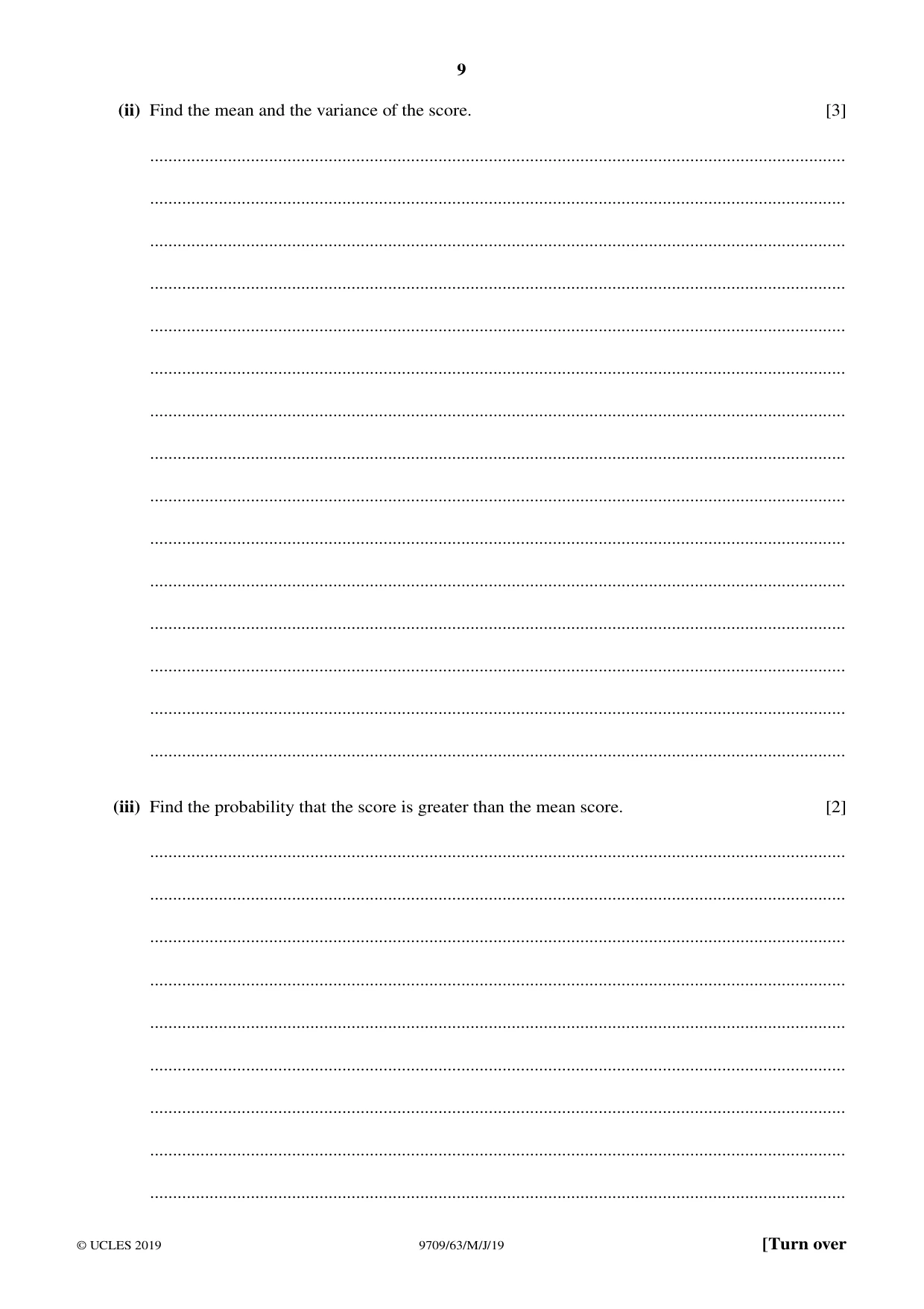 Cambridge A Level Mathematics 9709 2019 May/June Paper 6 · Variant 3 question paper, page 9 of 12