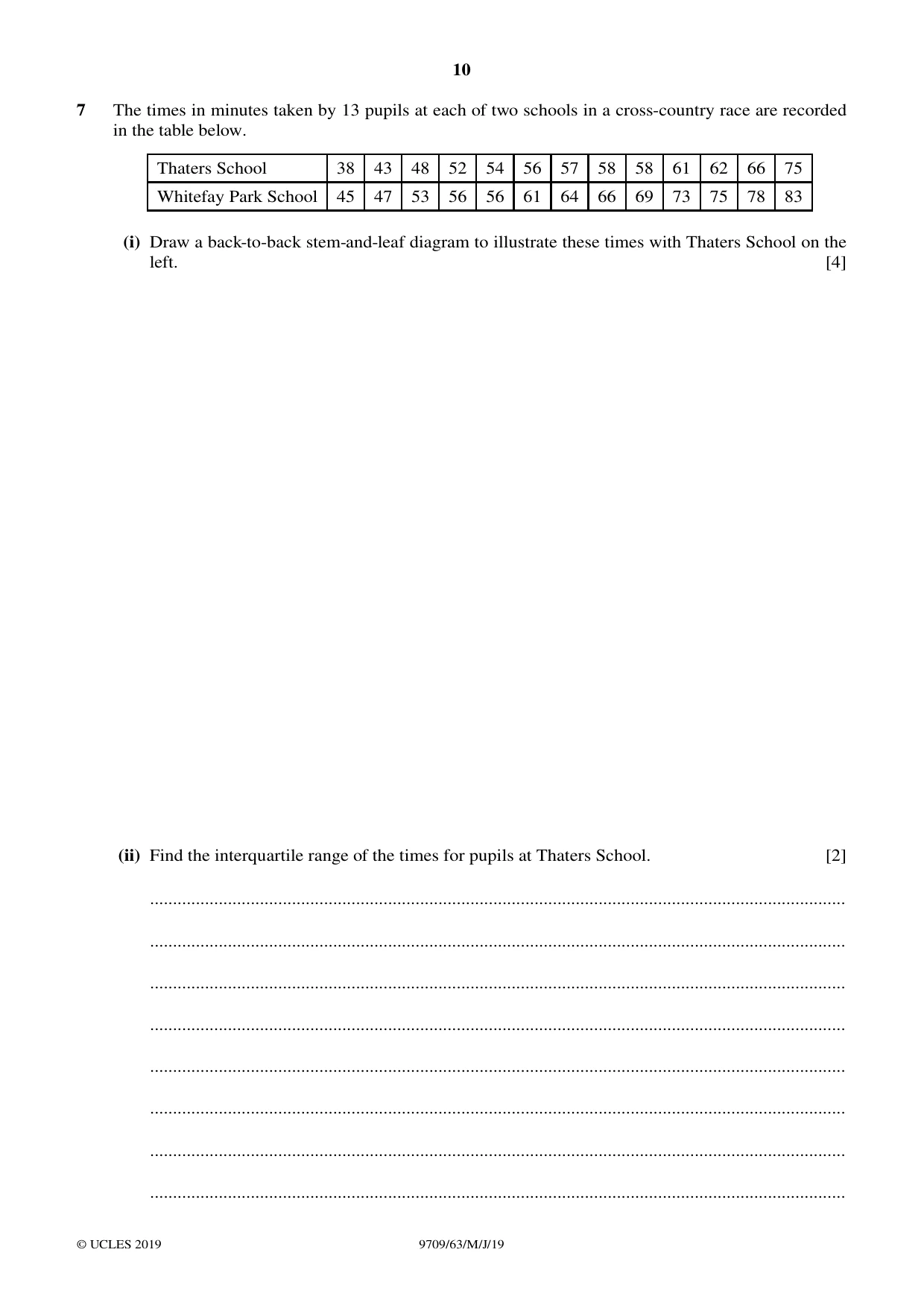 Cambridge A Level Mathematics 9709 2019 May/June Paper 6 · Variant 3 question paper, page 10 of 12