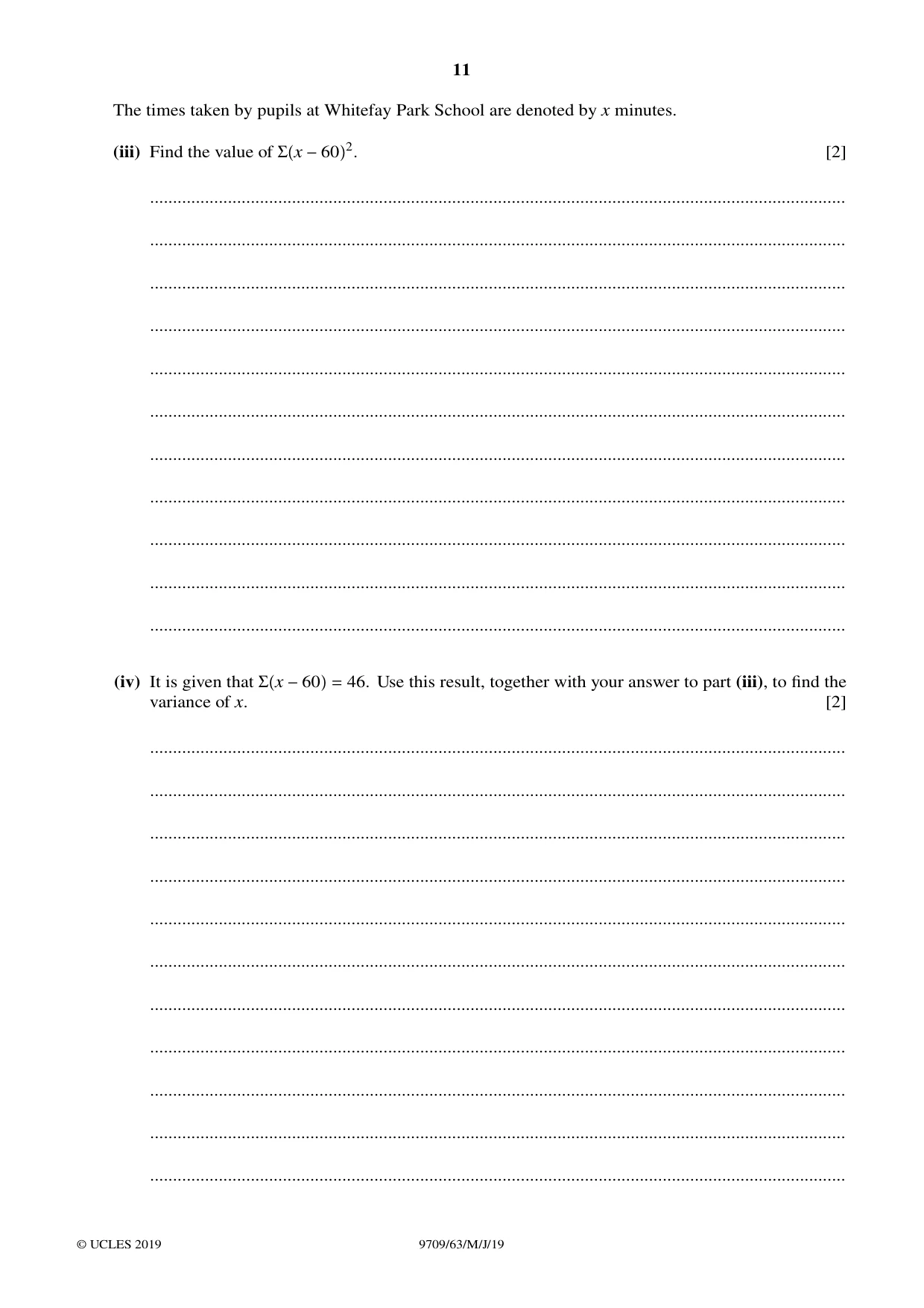 Cambridge A Level Mathematics 9709 2019 May/June Paper 6 · Variant 3 question paper, page 11 of 12