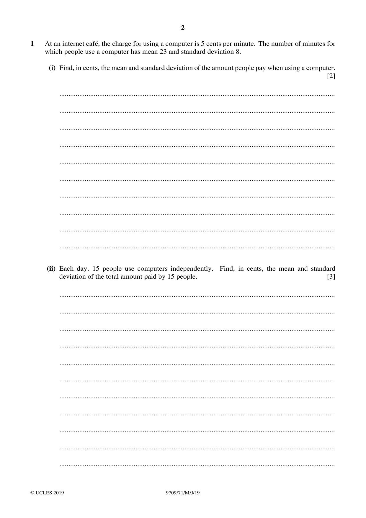 Cambridge A Level Mathematics 9709 2019 May/June Paper 7 · Variant 1 question paper, page 2 of 12