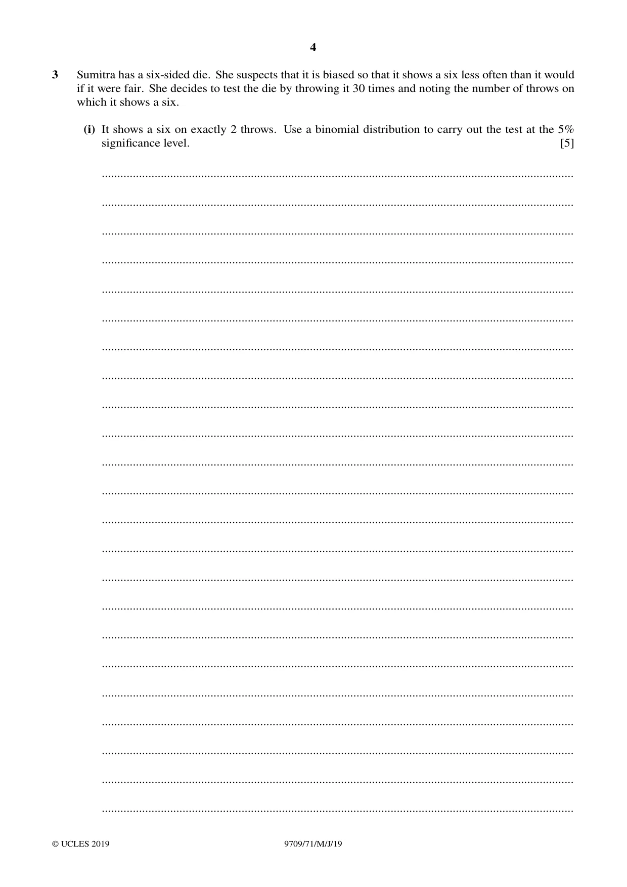 Cambridge A Level Mathematics 9709 2019 May/June Paper 7 · Variant 1 question paper, page 4 of 12