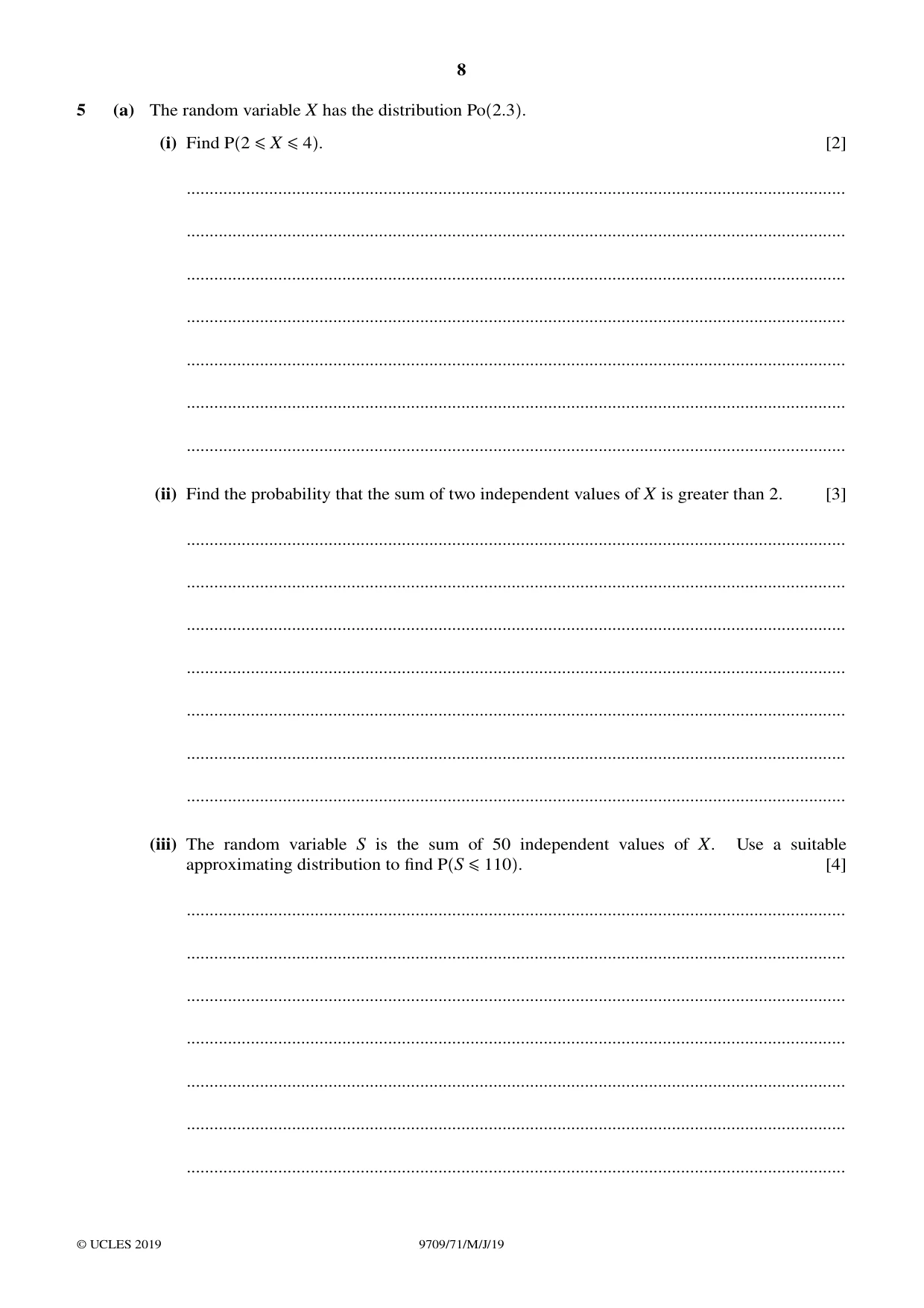 Cambridge A Level Mathematics 9709 2019 May/June Paper 7 · Variant 1 question paper, page 8 of 12