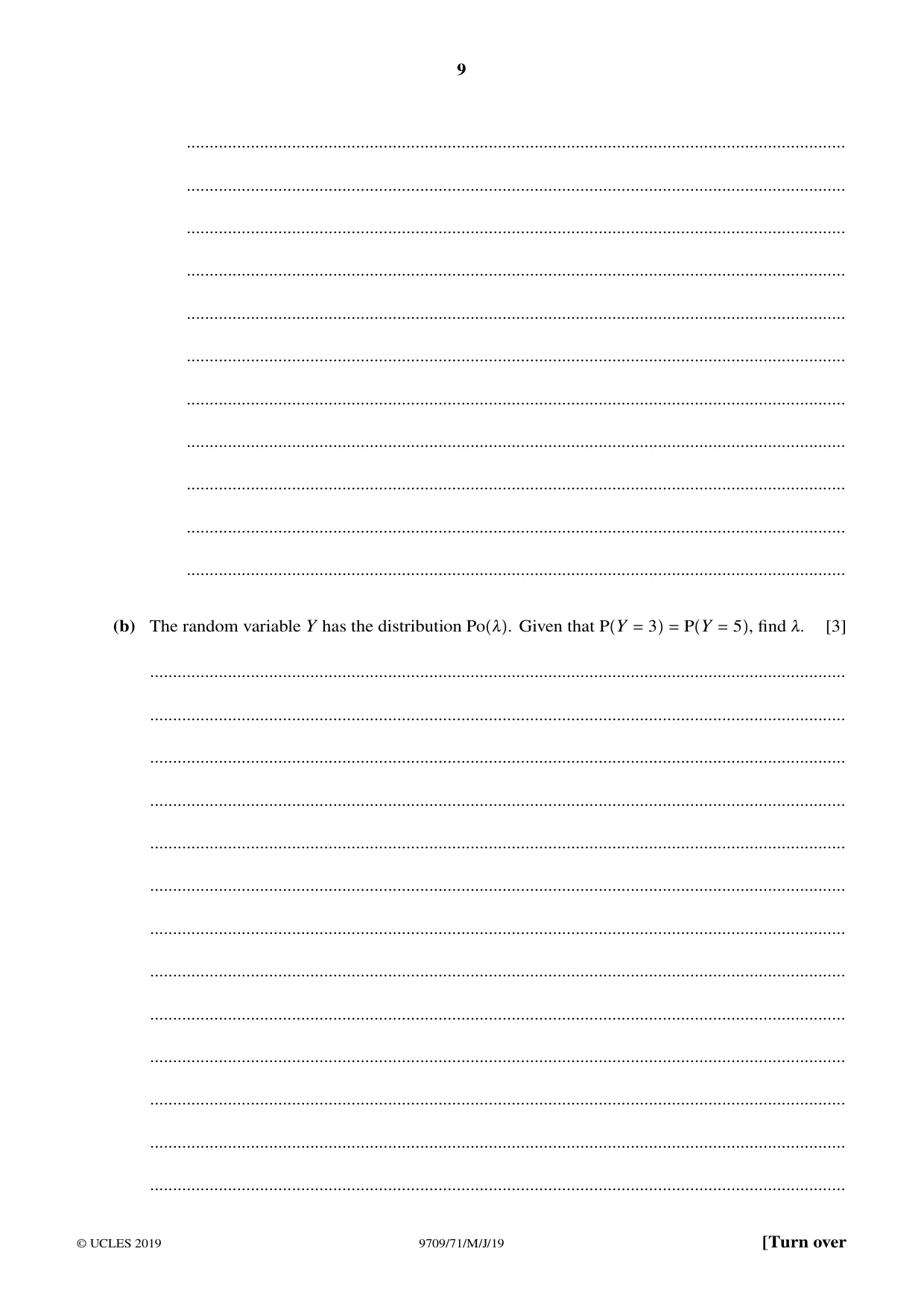 Cambridge A Level Mathematics 9709 2019 May/June Paper 7 · Variant 1 question paper, page 9 of 12