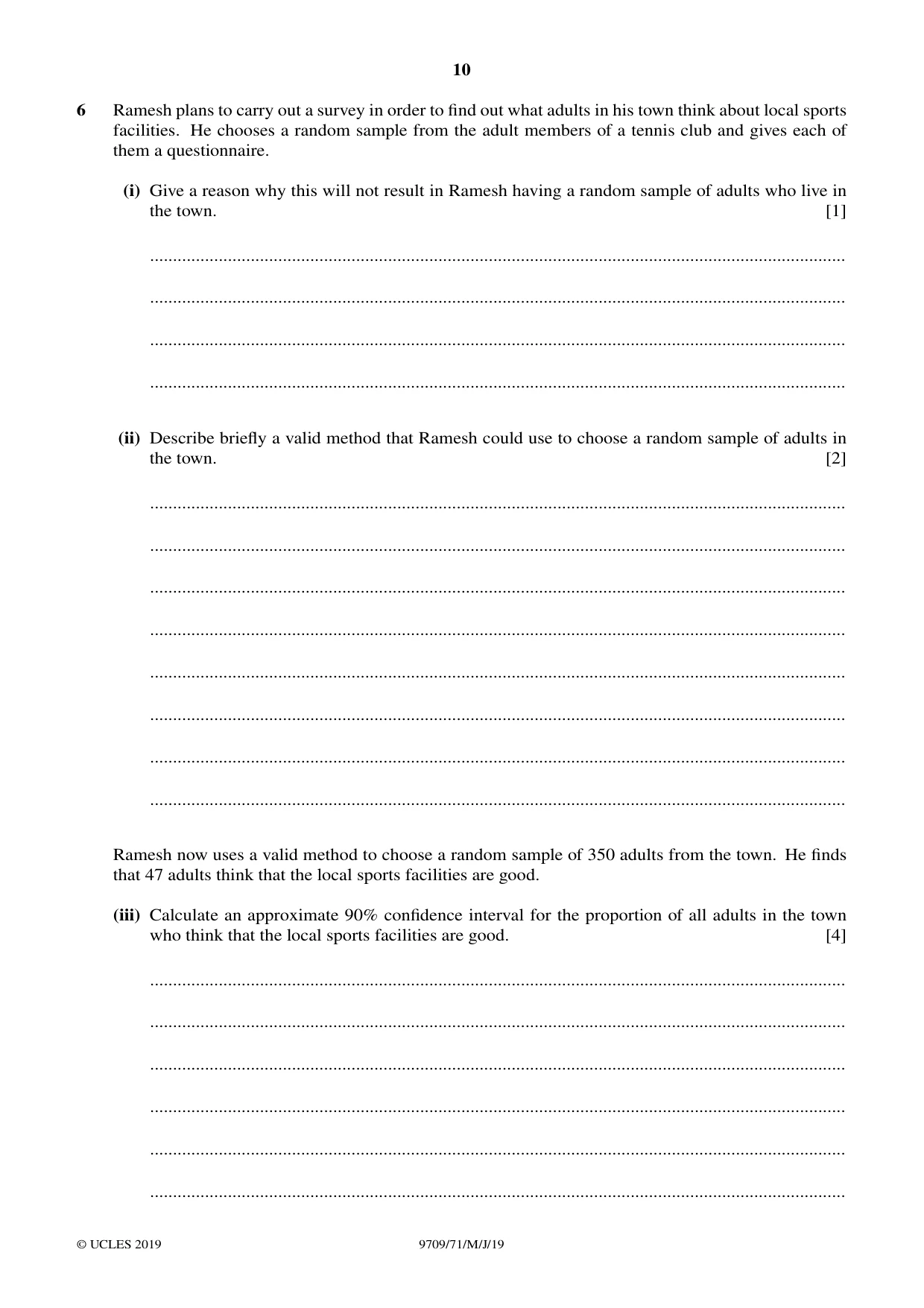 Cambridge A Level Mathematics 9709 2019 May/June Paper 7 · Variant 1 question paper, page 10 of 12