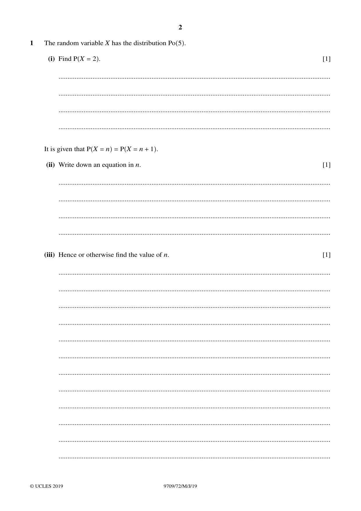Cambridge A Level Mathematics 9709 2019 May/June Paper 7 · Variant 2 question paper, page 2 of 16