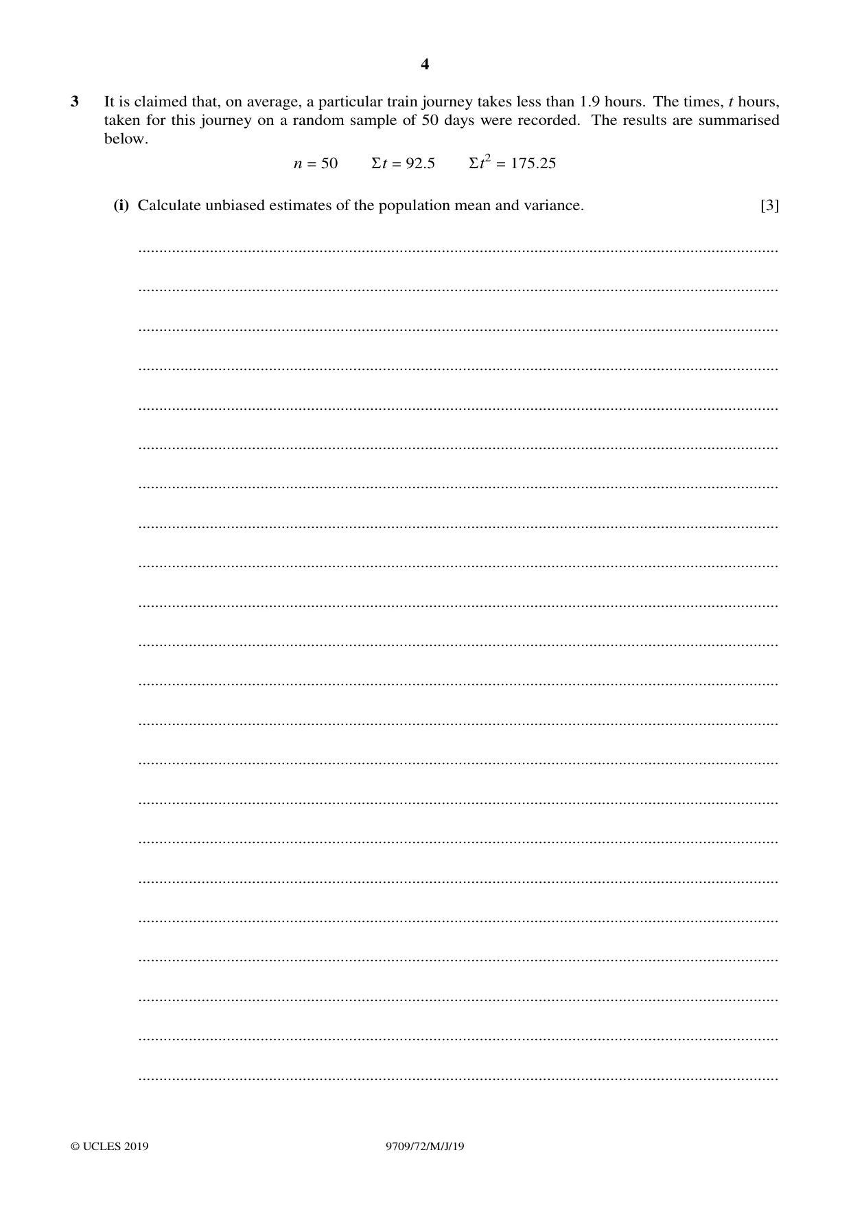 Cambridge A Level Mathematics 9709 2019 May/June Paper 7 · Variant 2 question paper, page 4 of 16