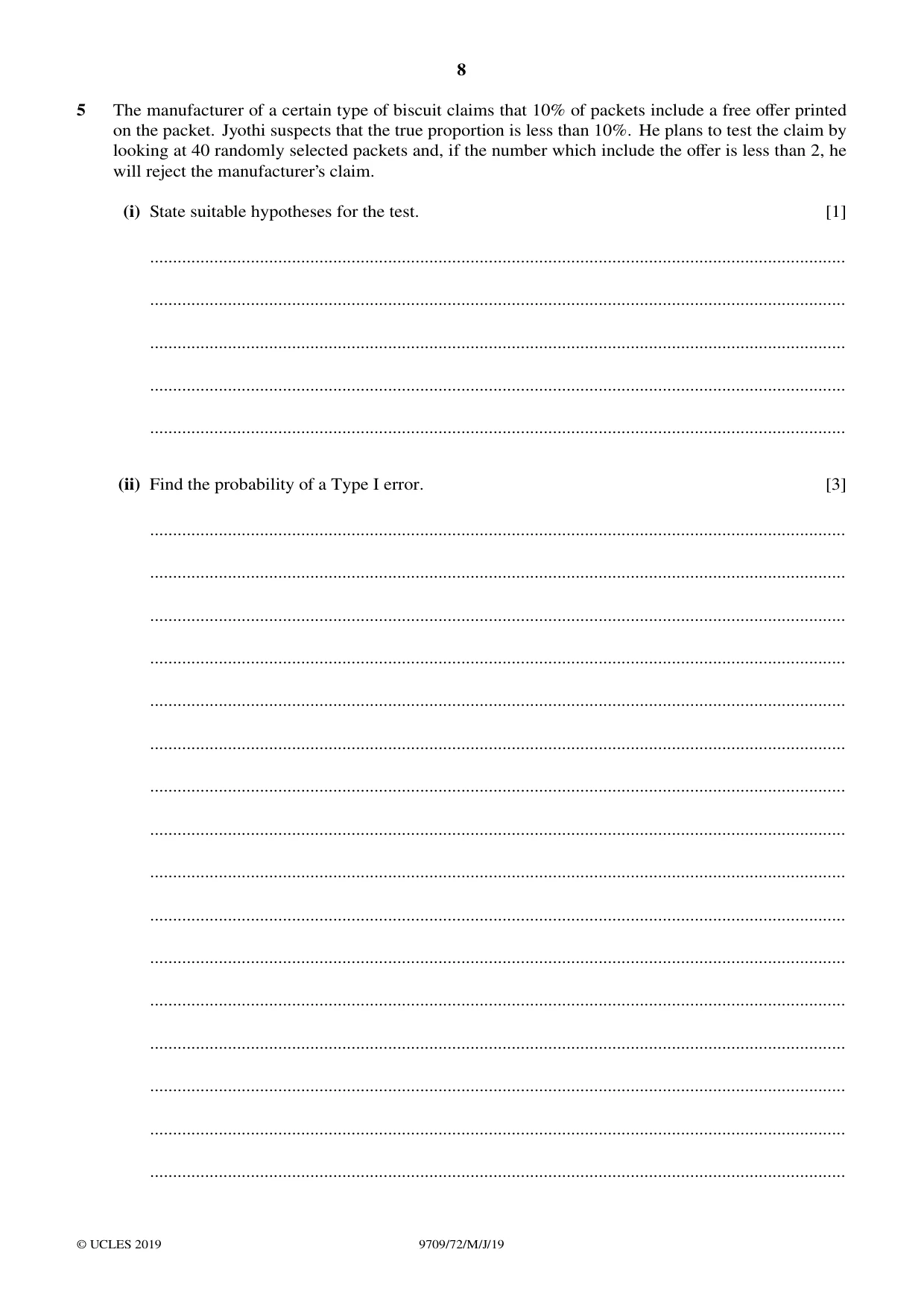 Cambridge A Level Mathematics 9709 2019 May/June Paper 7 · Variant 2 question paper, page 8 of 16