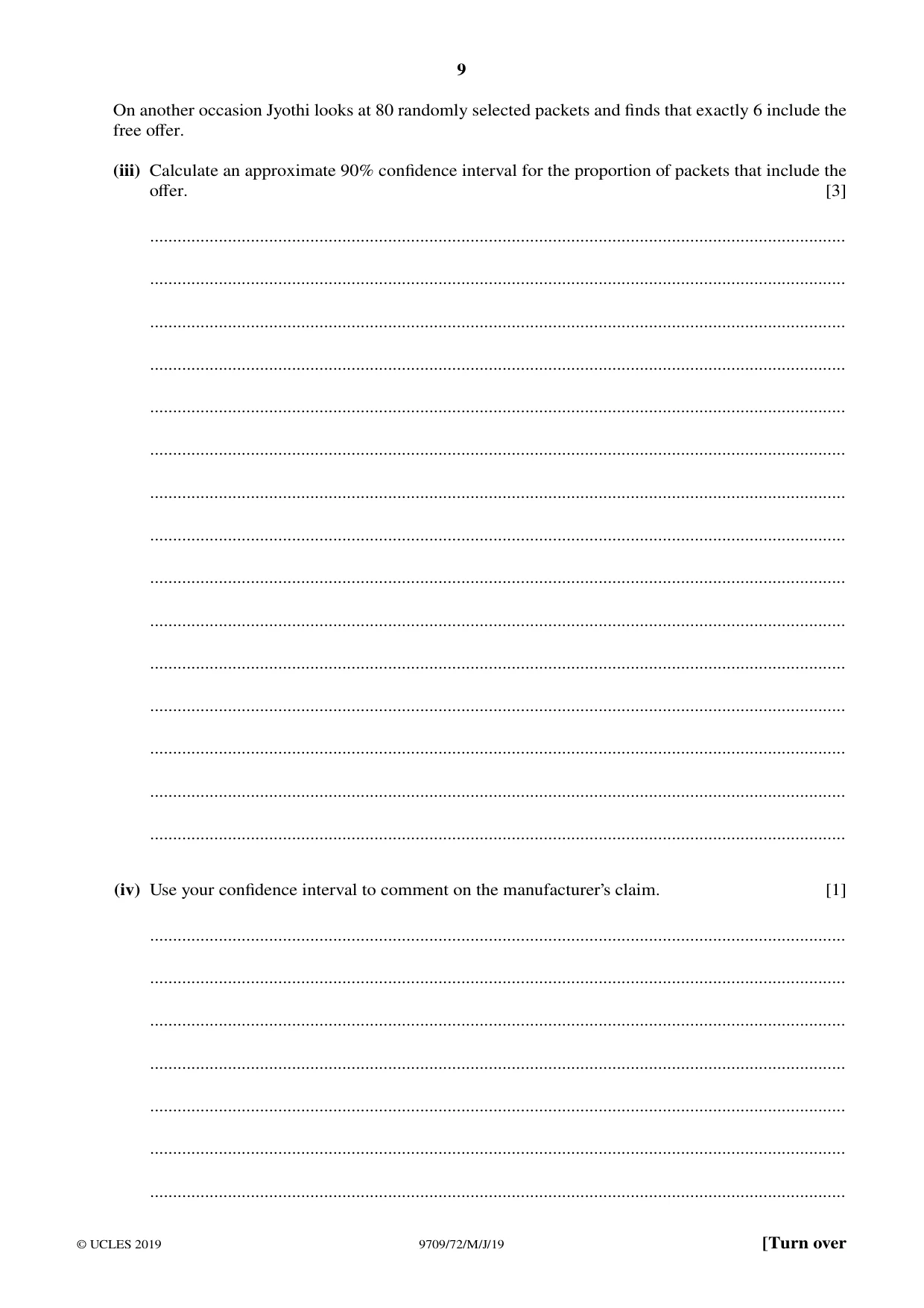 Cambridge A Level Mathematics 9709 2019 May/June Paper 7 · Variant 2 question paper, page 9 of 16