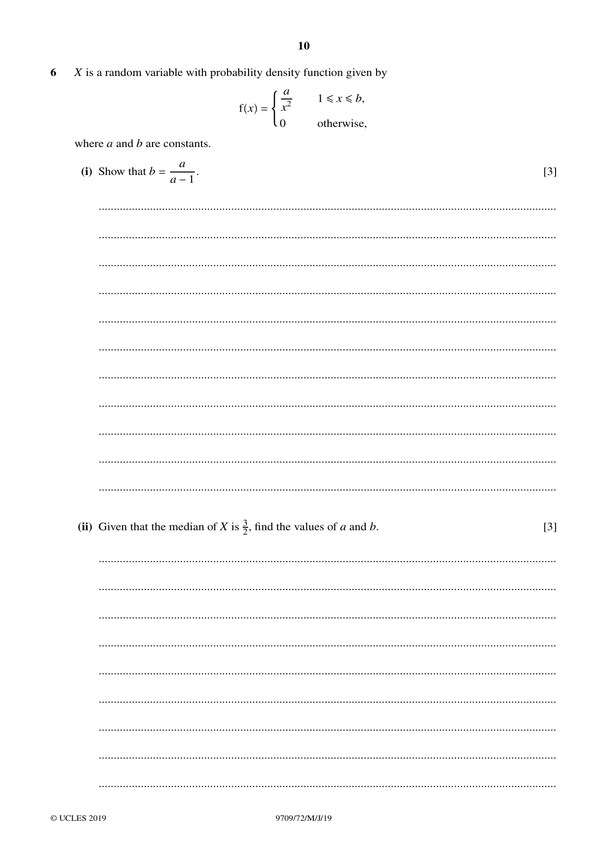 Cambridge A Level Mathematics 9709 2019 May/June Paper 7 · Variant 2 question paper, page 10 of 16
