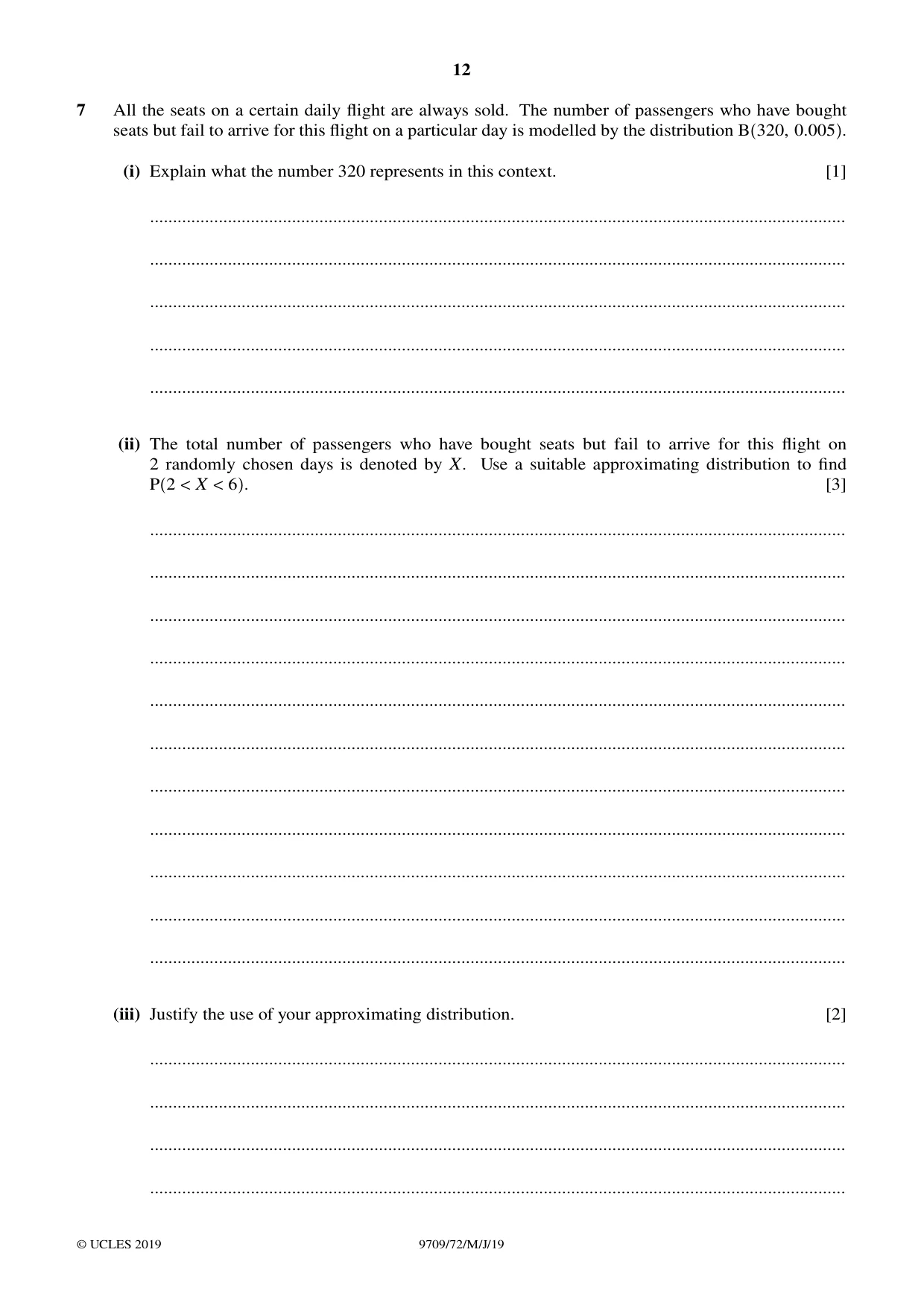 Cambridge A Level Mathematics 9709 2019 May/June Paper 7 · Variant 2 question paper, page 12 of 16