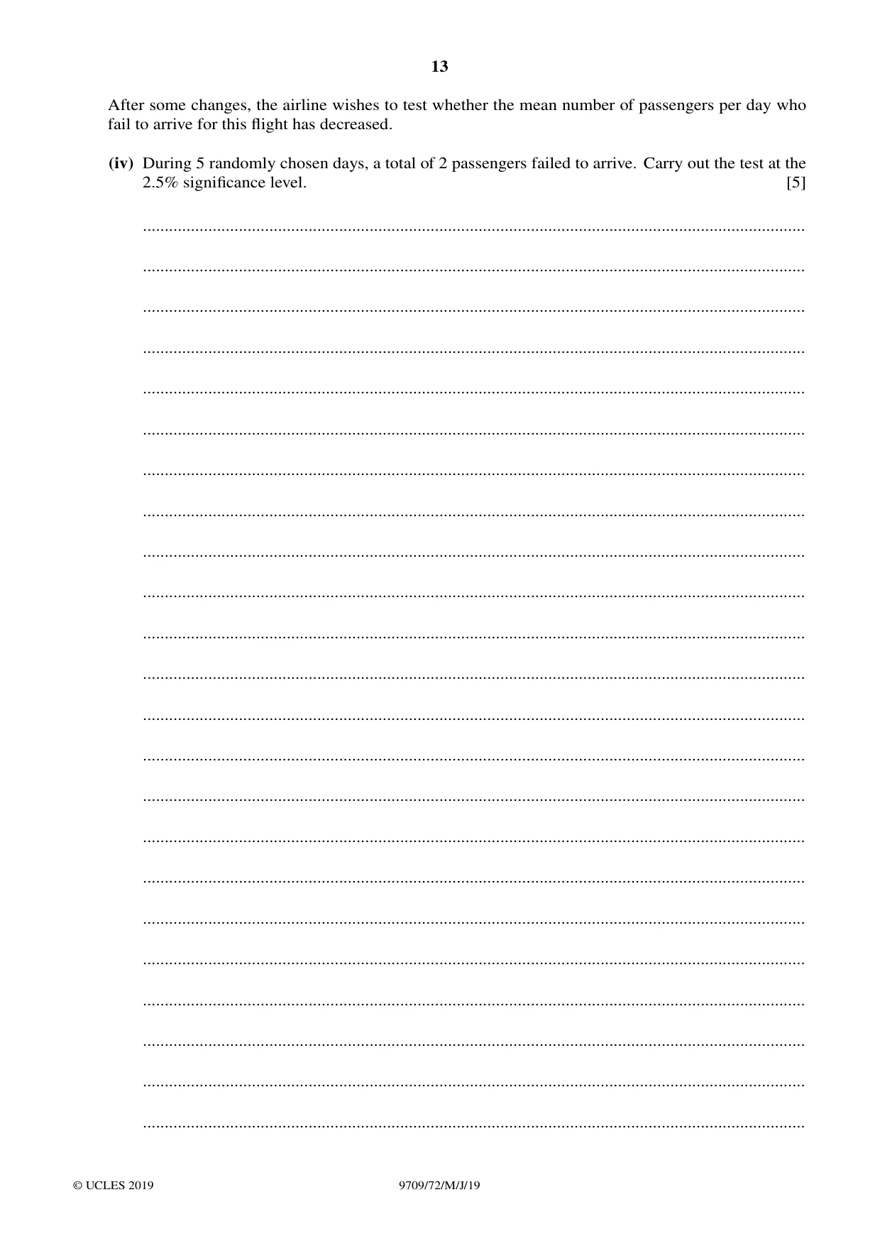 Cambridge A Level Mathematics 9709 2019 May/June Paper 7 · Variant 2 question paper, page 13 of 16