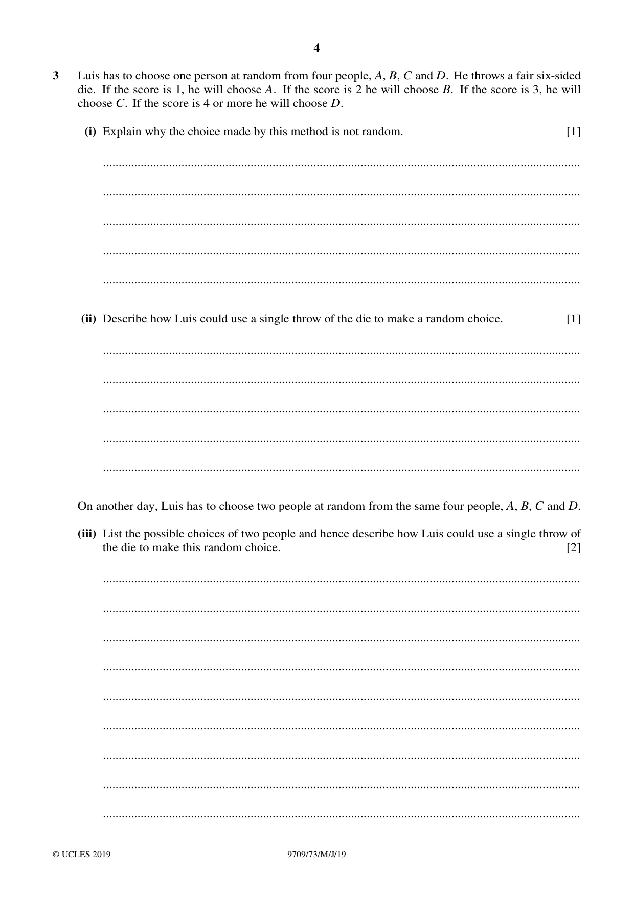 Cambridge A Level Mathematics 9709 2019 May/June Paper 7 · Variant 3 question paper, page 4 of 16