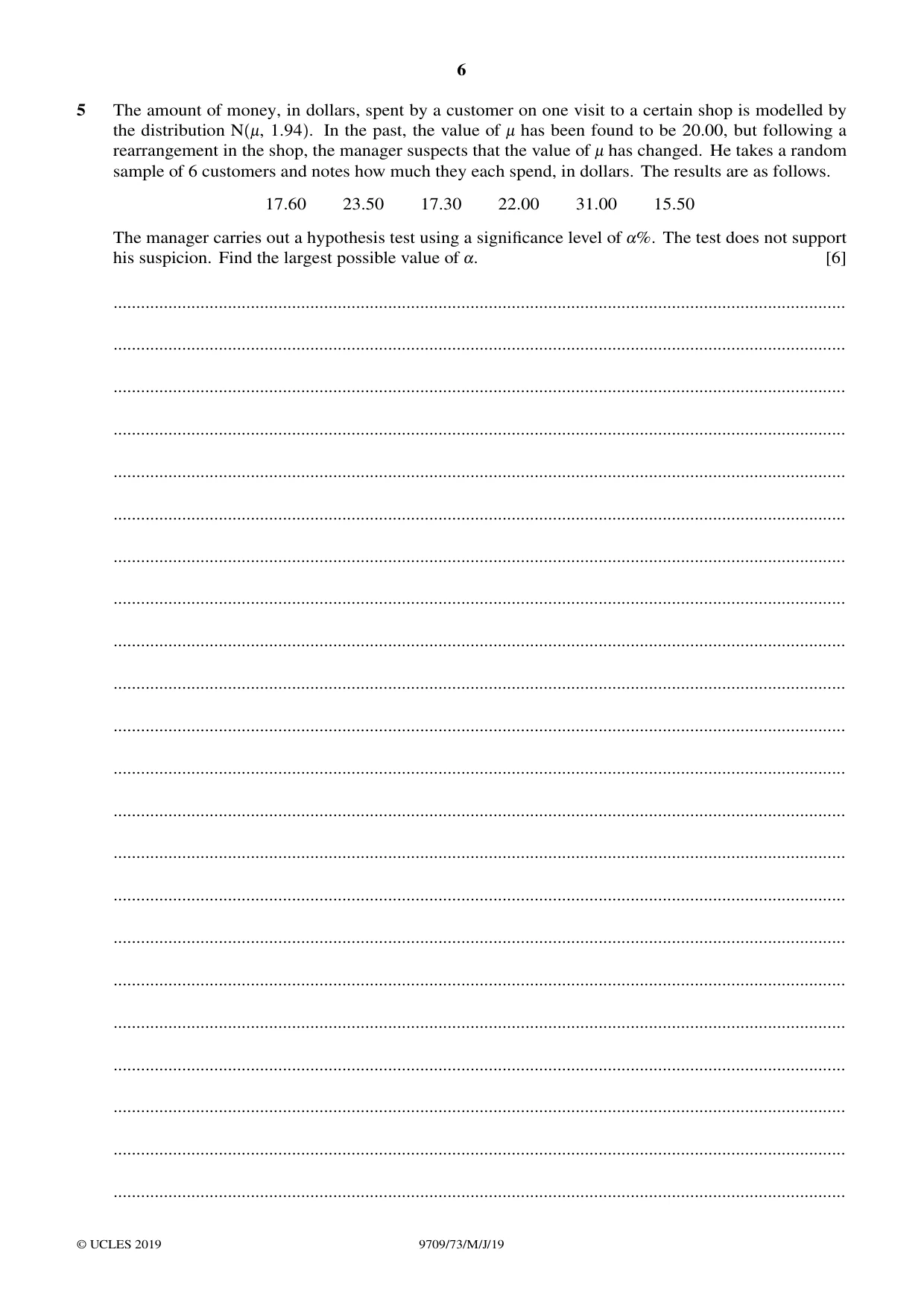 Cambridge A Level Mathematics 9709 2019 May/June Paper 7 · Variant 3 question paper, page 6 of 16