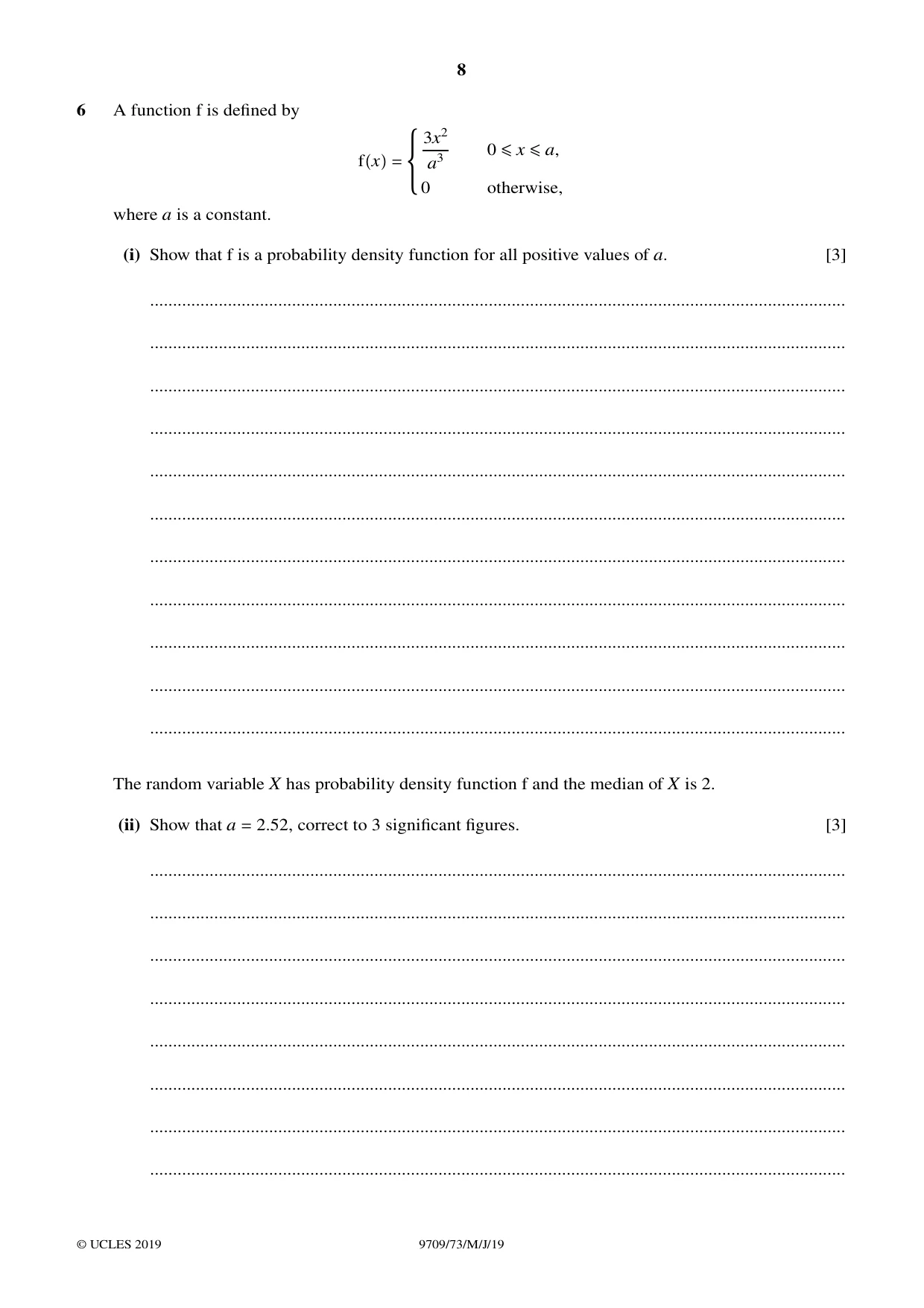 Cambridge A Level Mathematics 9709 2019 May/June Paper 7 · Variant 3 question paper, page 8 of 16